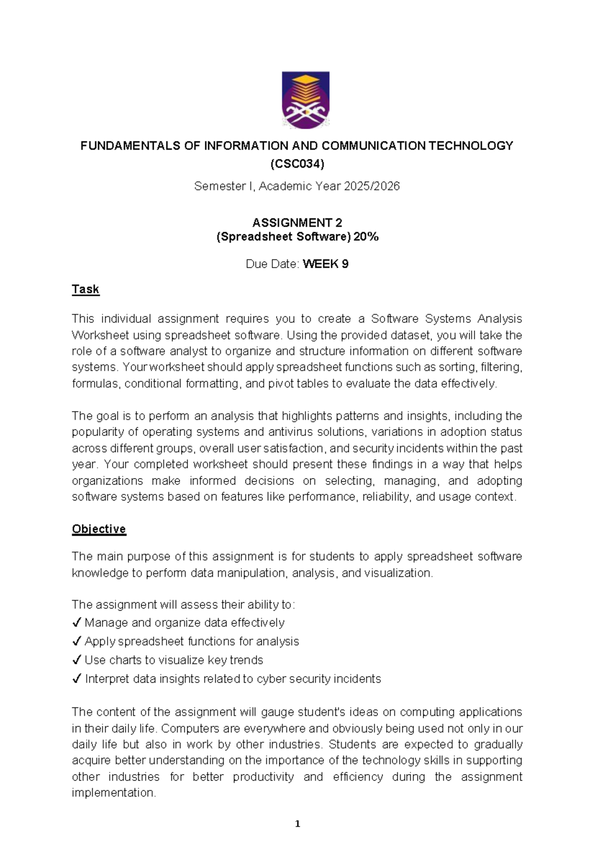 CSC034 - Assignment 2: Software Systems Analysis Using Spreadsheets ...
