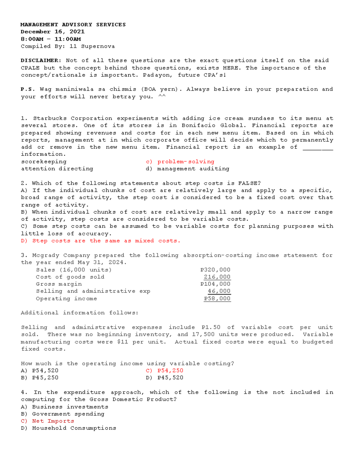 MAS 2021 - Management Advisory Services Exam Review Notes - Studocu