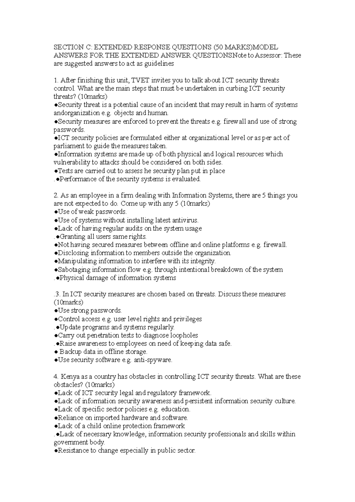 ICT Security Threats: Extended Response Guide for 6C1429D4 - Studocu