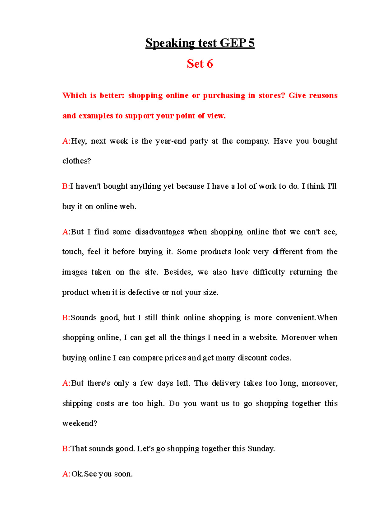 Speaking-test-GEP-5 - Speaking - Speaking test GEP 5 Set 6 Which is ...