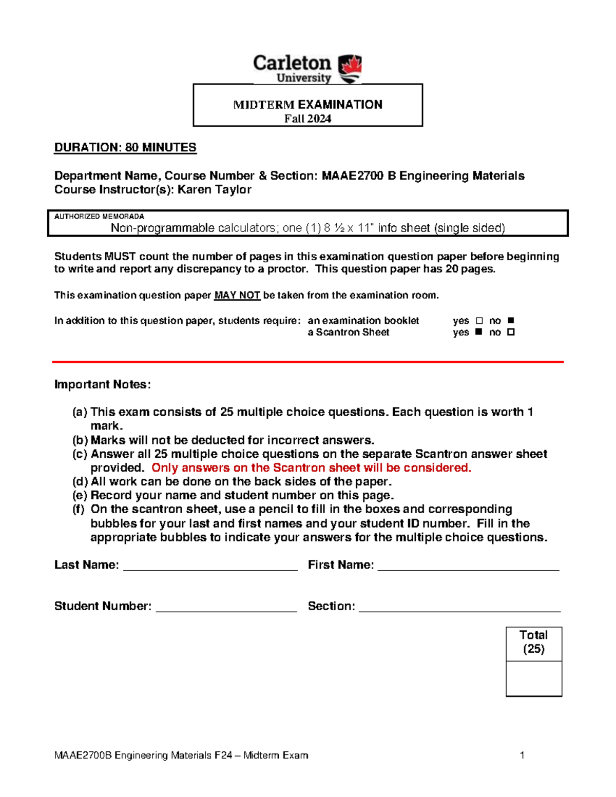MAAE2700B FA24-Midterm Exam Solutions - Draft for Exam 1 - Studocu