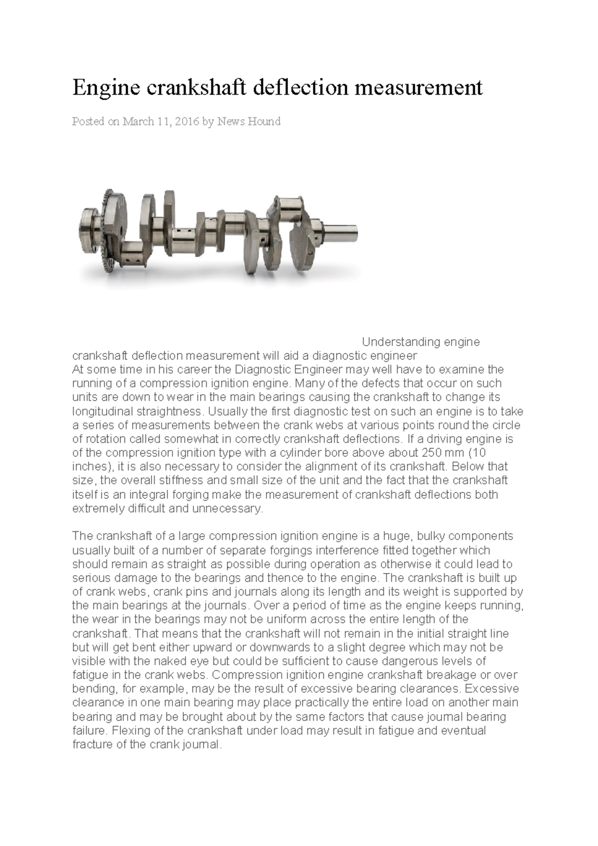 ENGR 301: Crankshaft Deflection Measurement Techniques - Studocu
