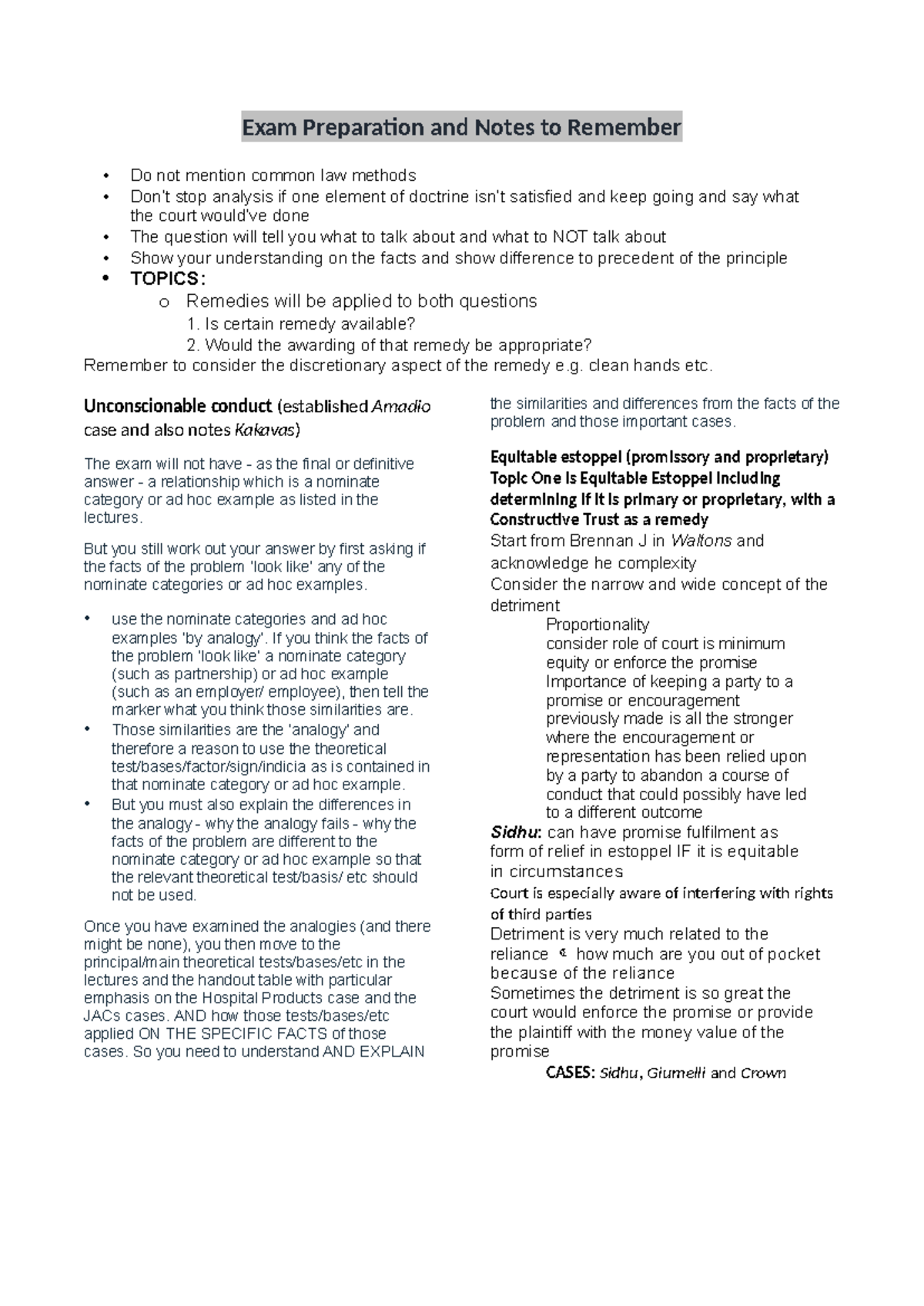Equity LAW EXAM Notes - Key Concepts and Case Summaries for 2024 - Studocu