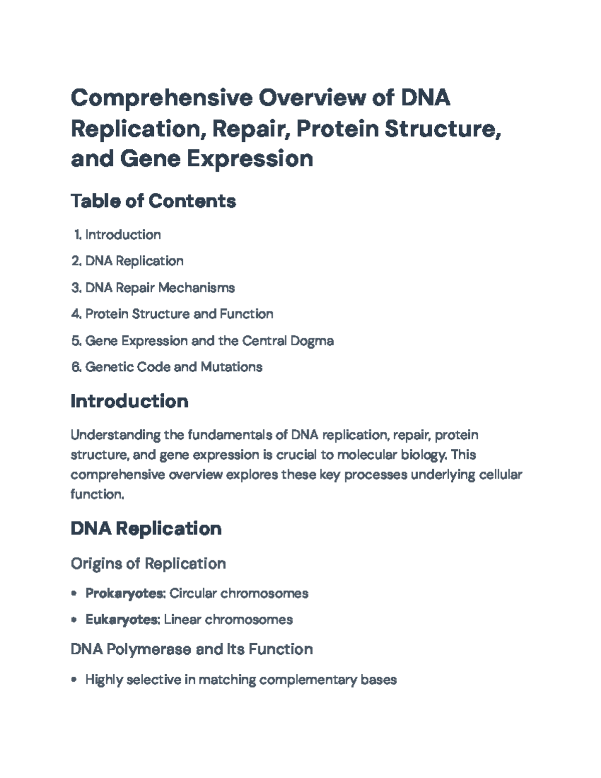 Comprehensive Overview of DNA Replication and Gene Expression - BIO101 ...
