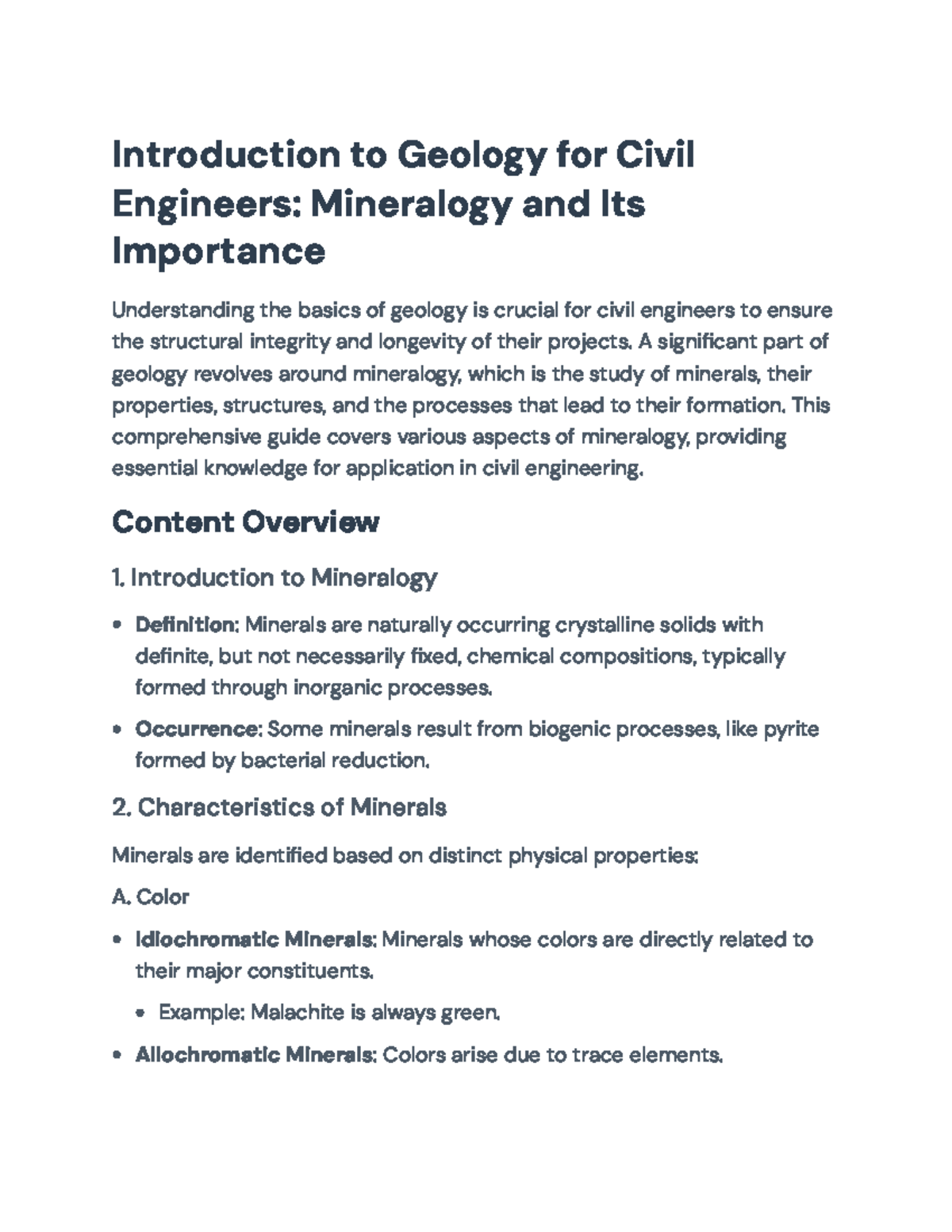 Understanding Mineralogy for Civil Engineering (ENGR 101) - Studocu