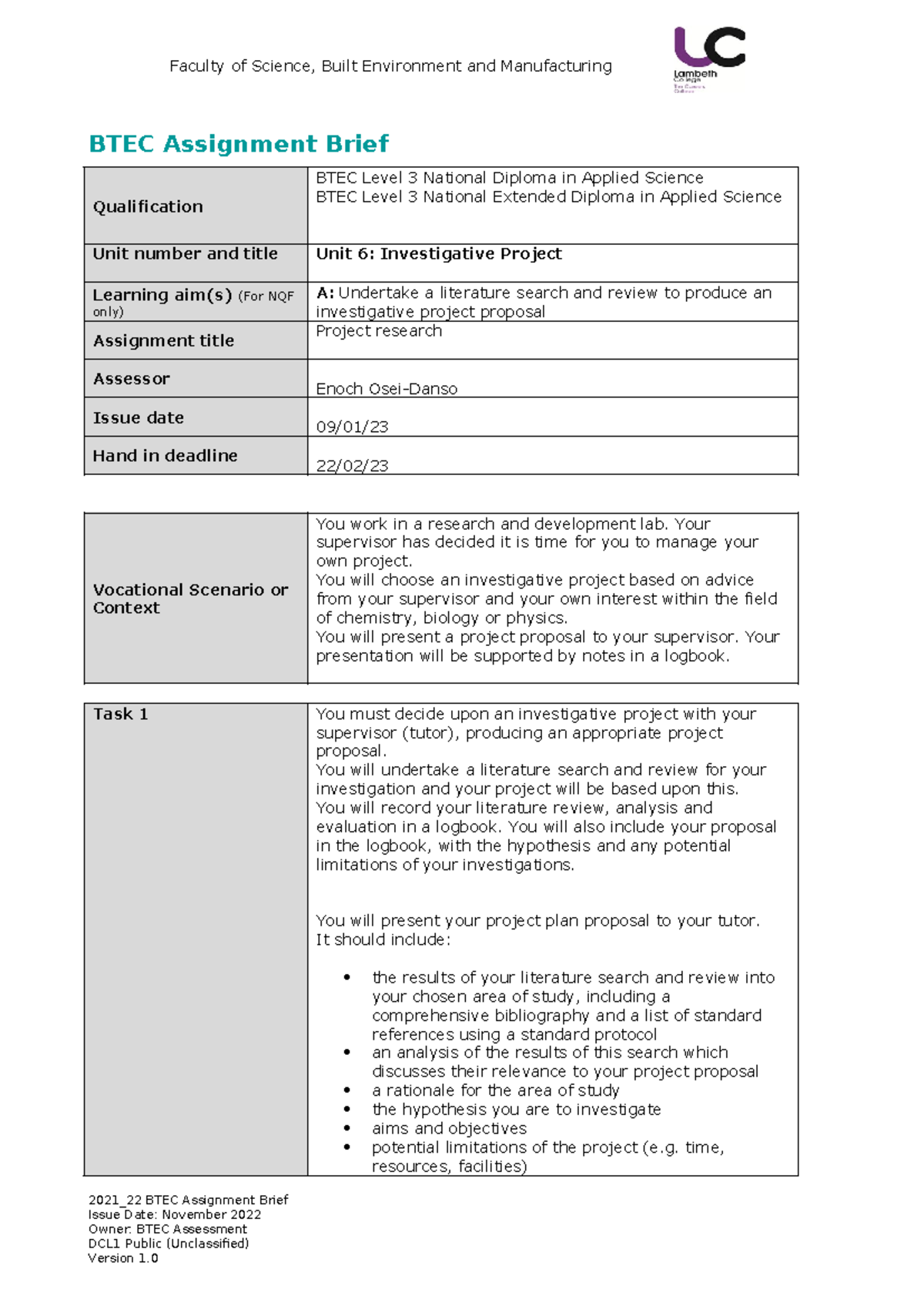 Unit 6 - Investigative Project Proposal Guidelines (BTEC Level 3) - Studocu