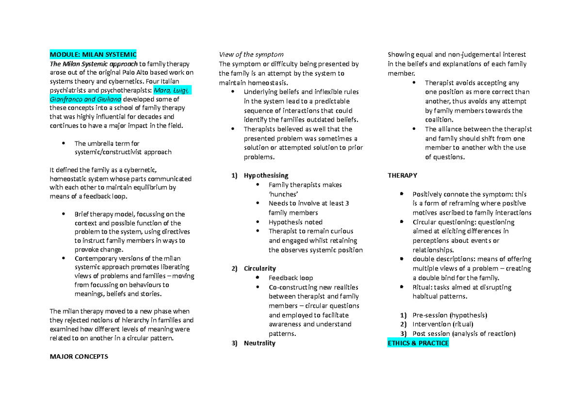 The Milan Systemic Model