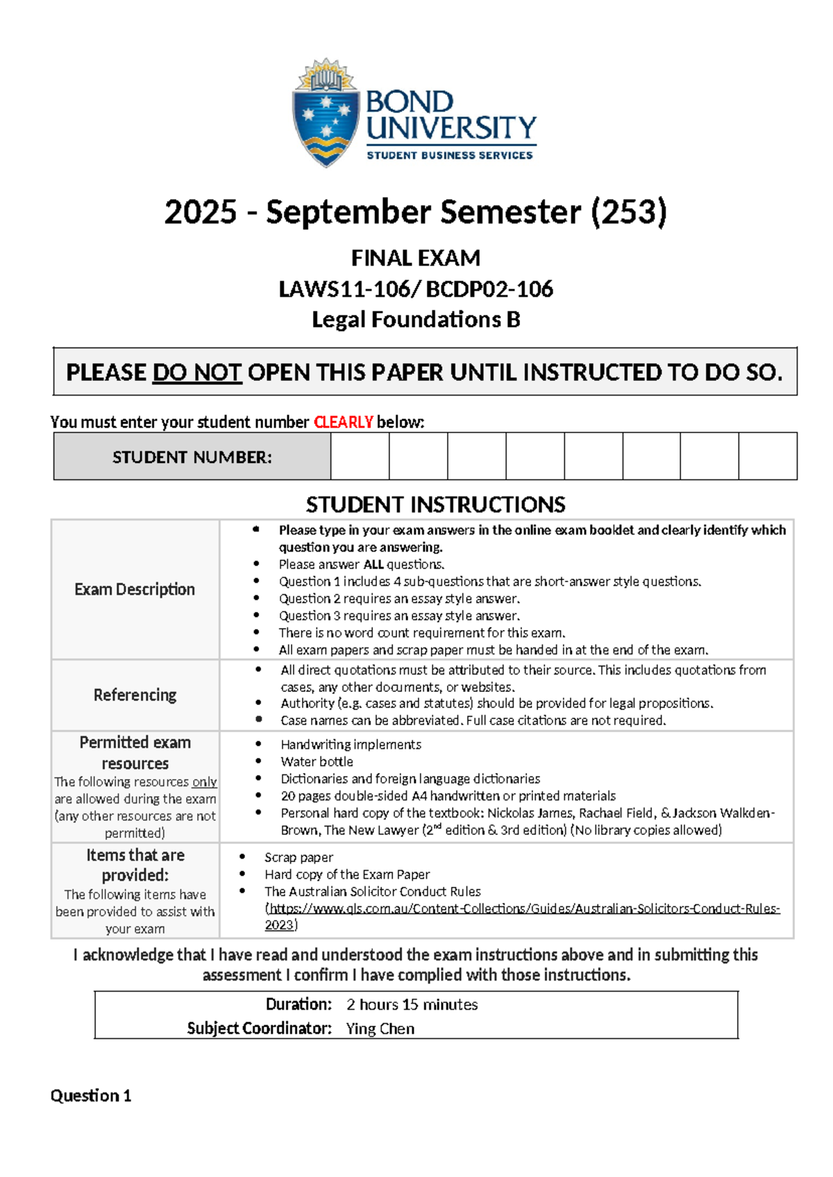 253 LFB Final Exam Instructions & Resources - September 2025 - Studocu
