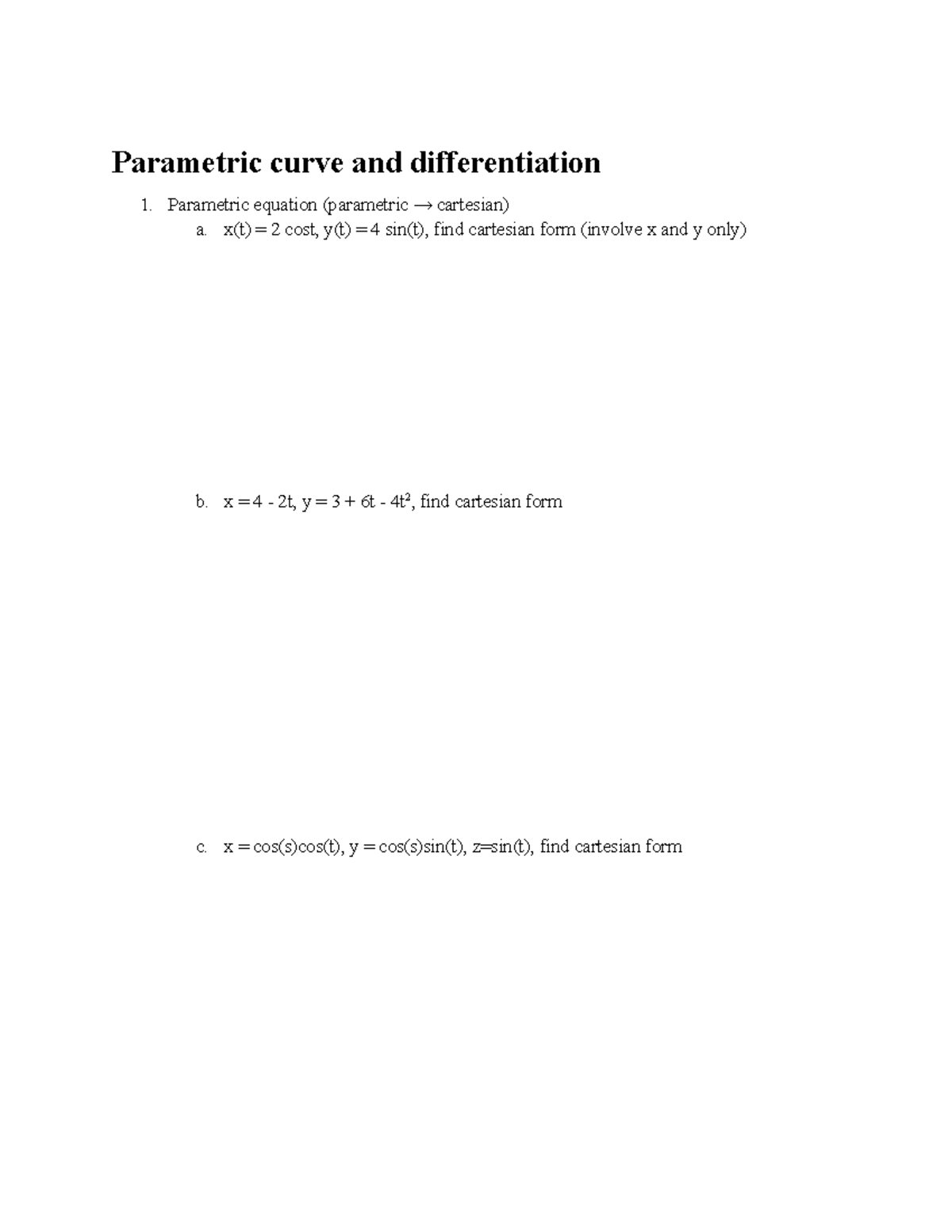 Untitled document - Practice - Parametric curve and differentiation ...