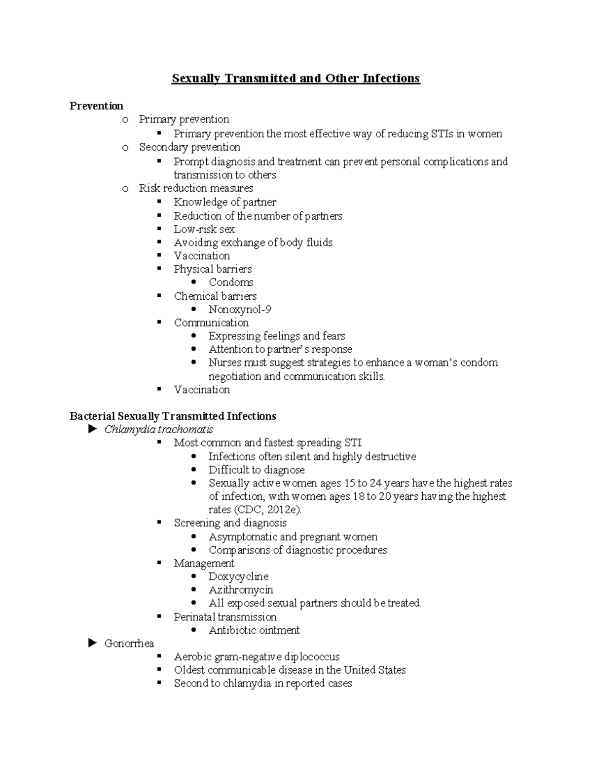 NURS 1200 Final Exam Notes on Sexually Transmitted Infections - Studocu