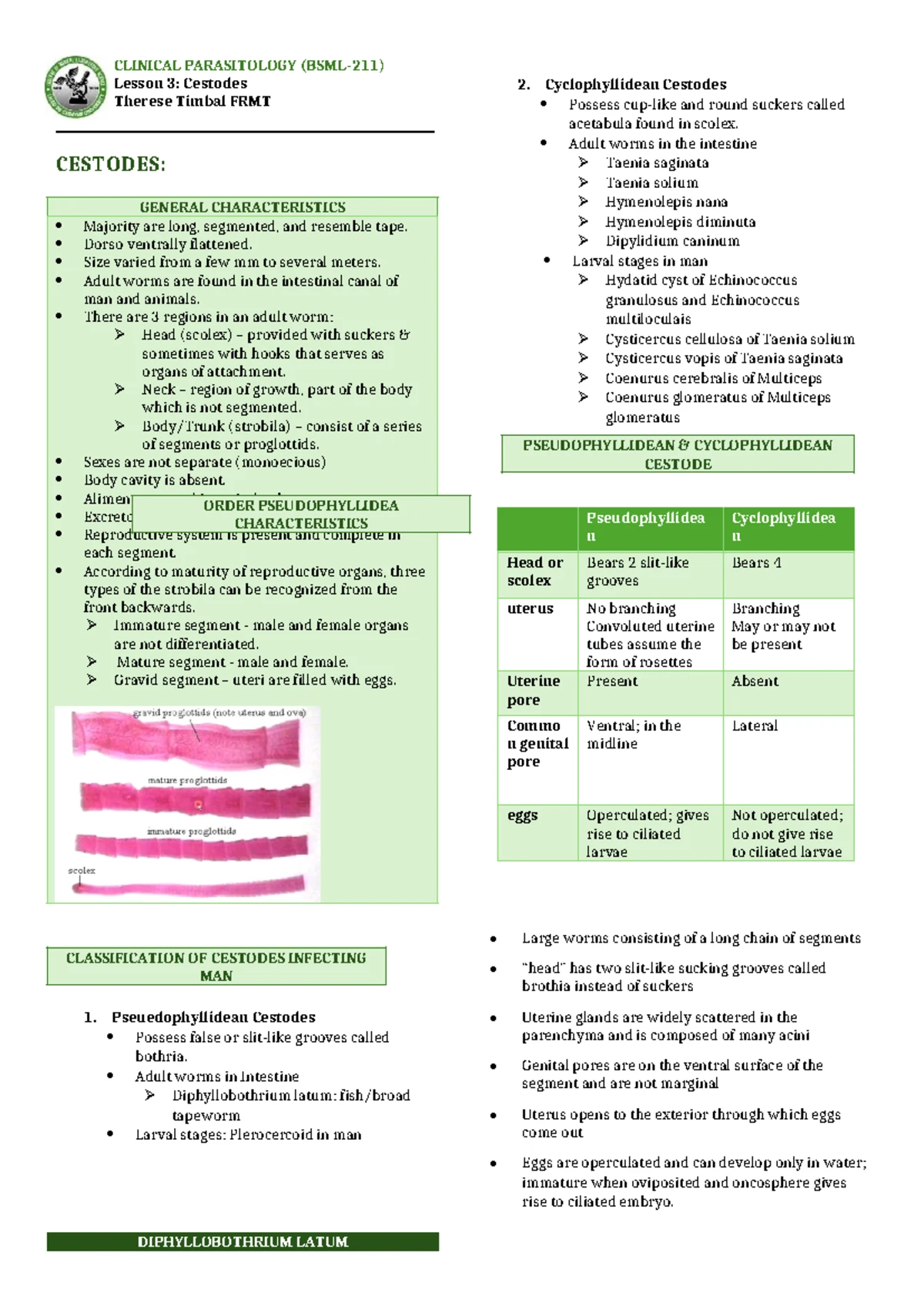 LDCU-BSMLS l CLIN-PARA l Trematodes and Protozoa Overview Notes - Studocu