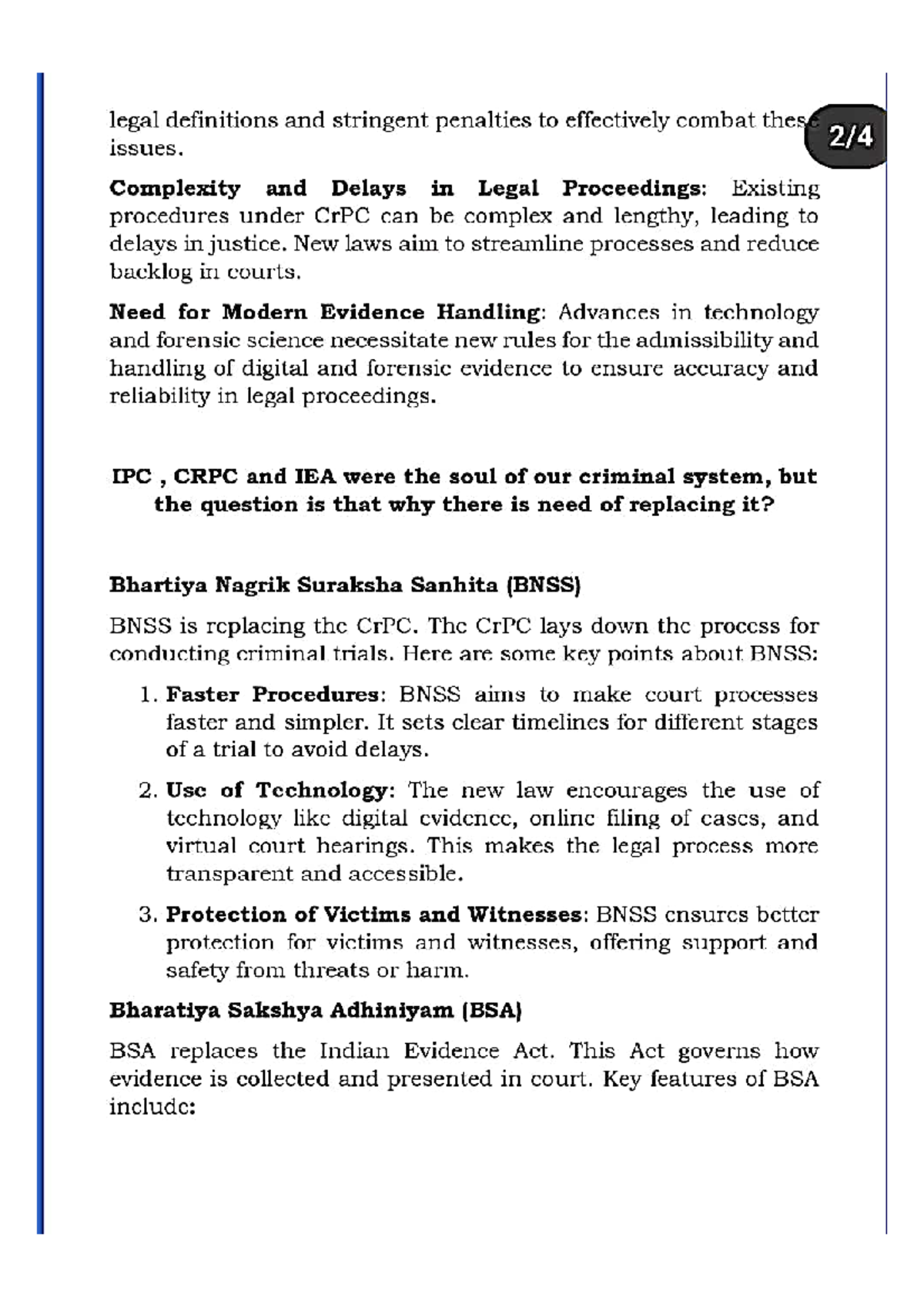 BSA - Key Insights on Legal Reforms and Evidence Handling - Studocu