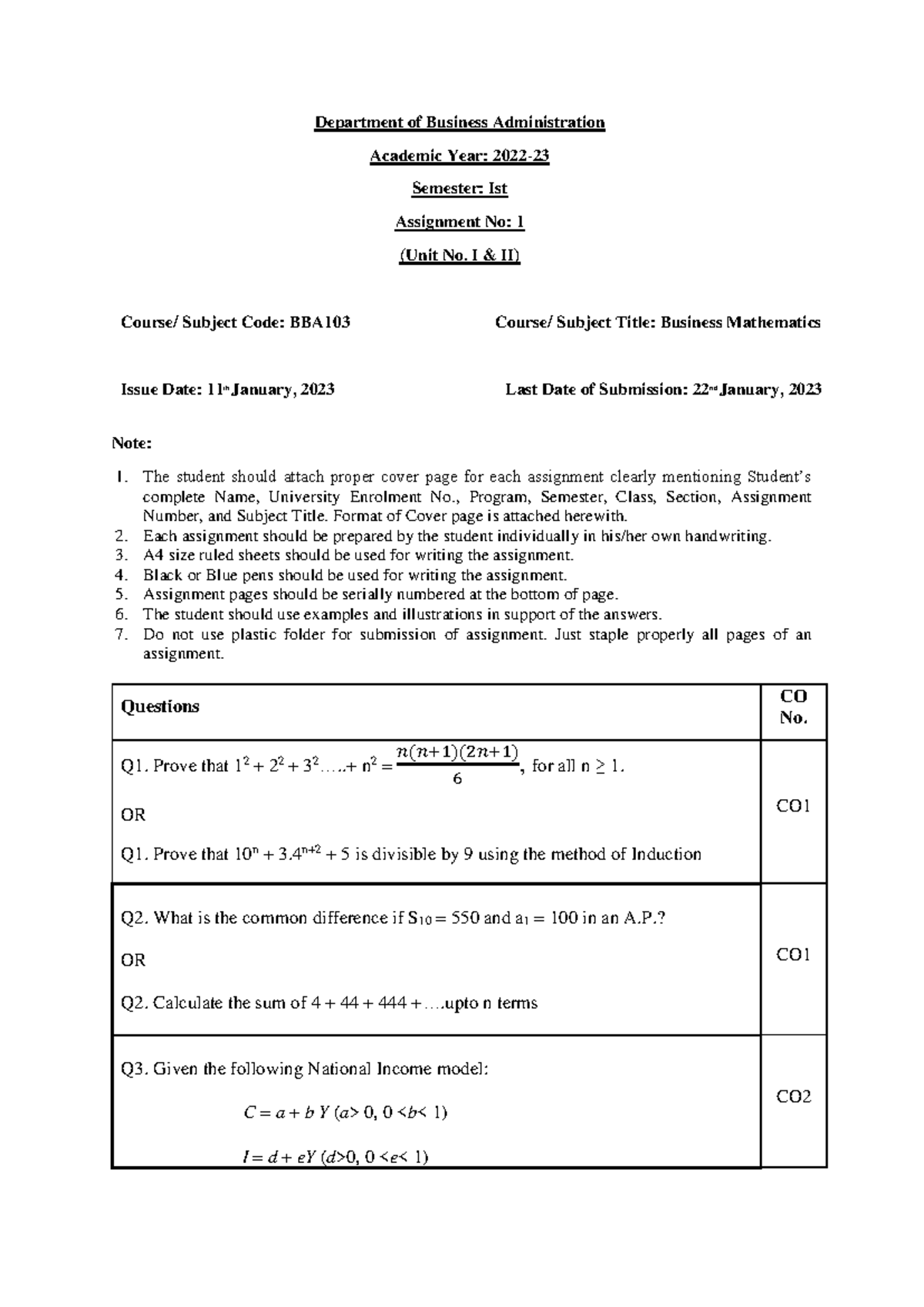 BM Assignment 1 - Department of Business Administration Academic Year ...