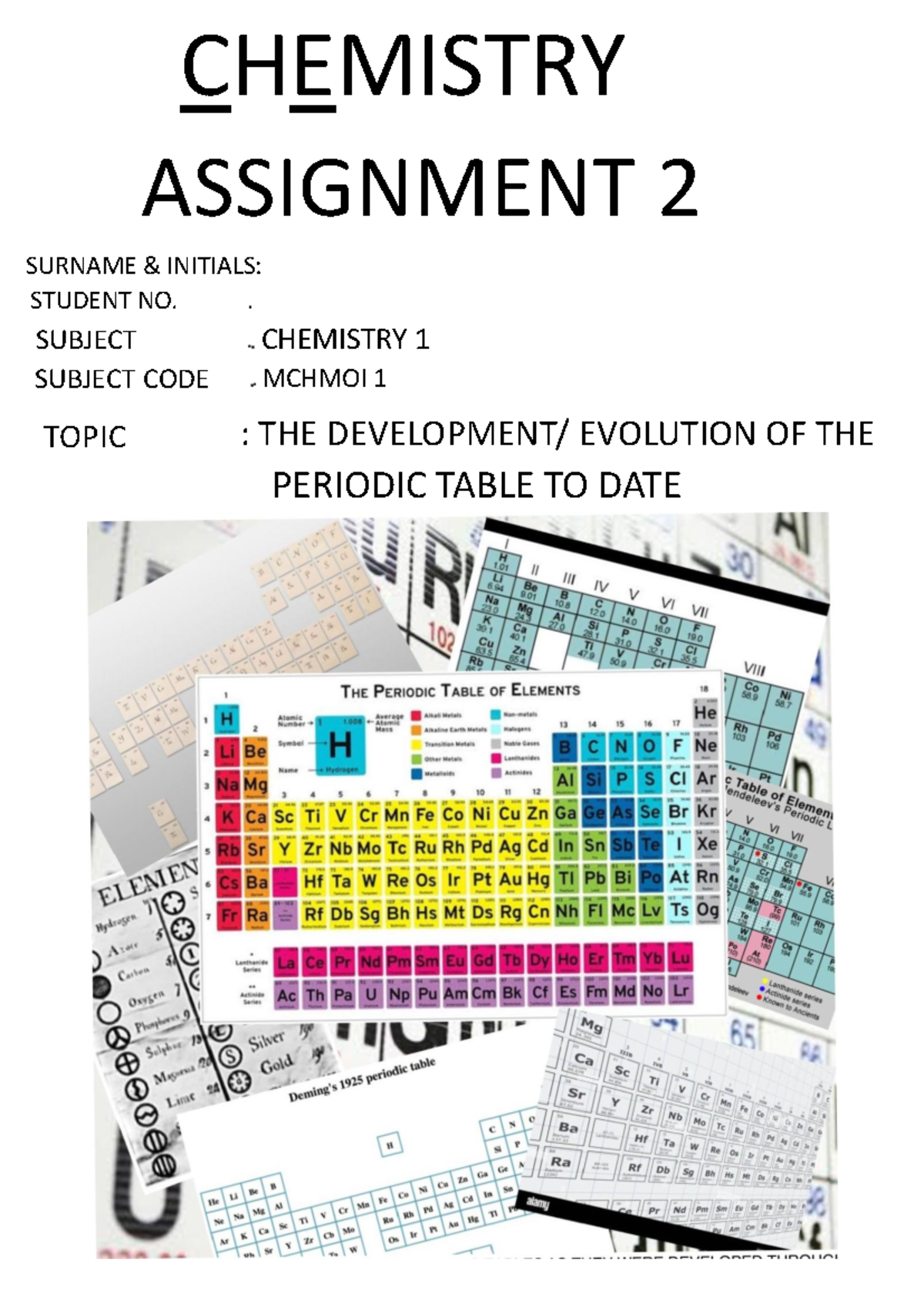 CHEMISTRY ASSIGNMENT 3: THE EVOLUTION OF THE PERIODIC TABLE - Studocu