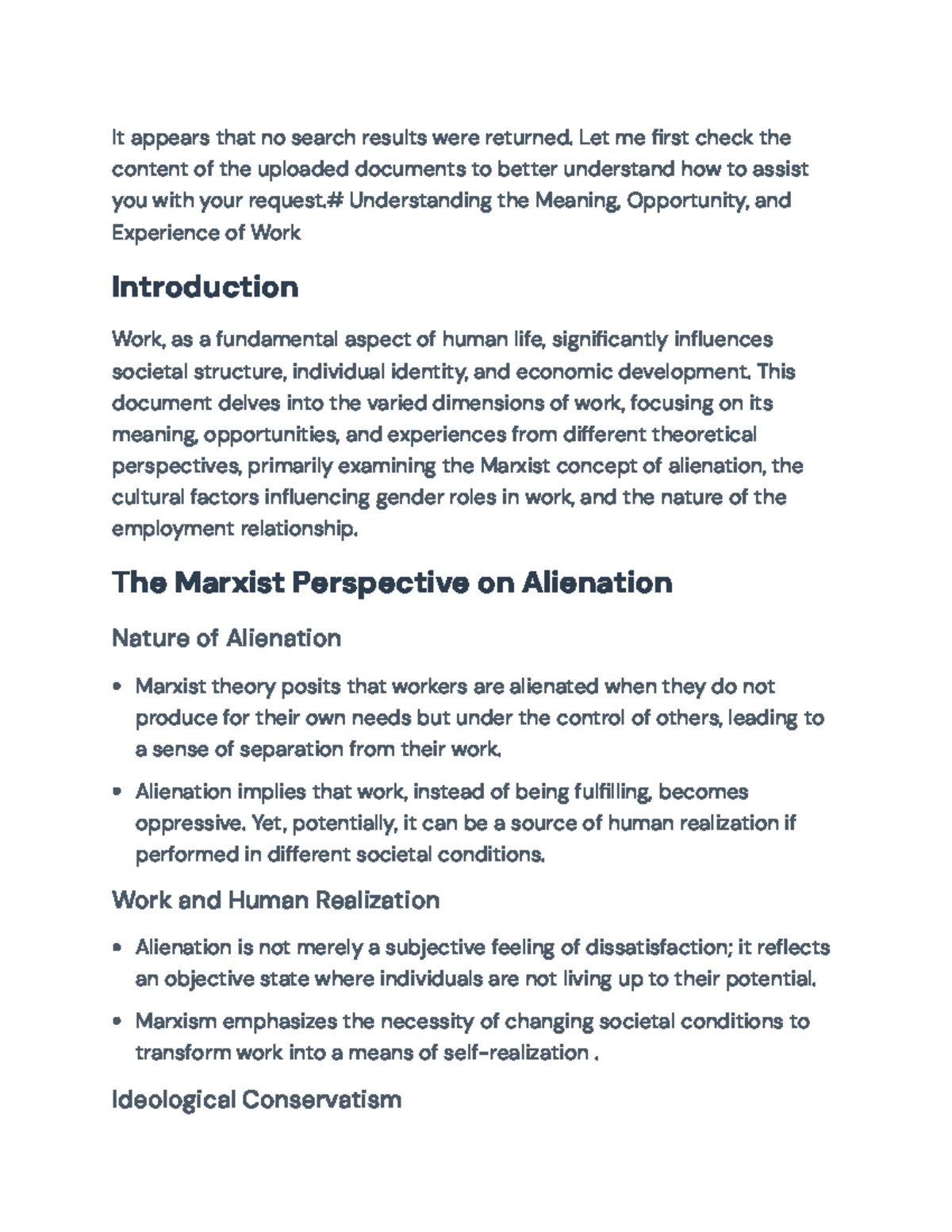 Understanding Work: Theories of Alienation, Gender Roles, and Dynamics ...