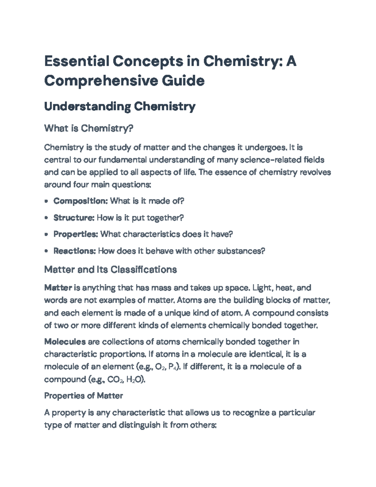 Essential Concepts in Chemistry: Comprehensive Guide (CHEM101 ...