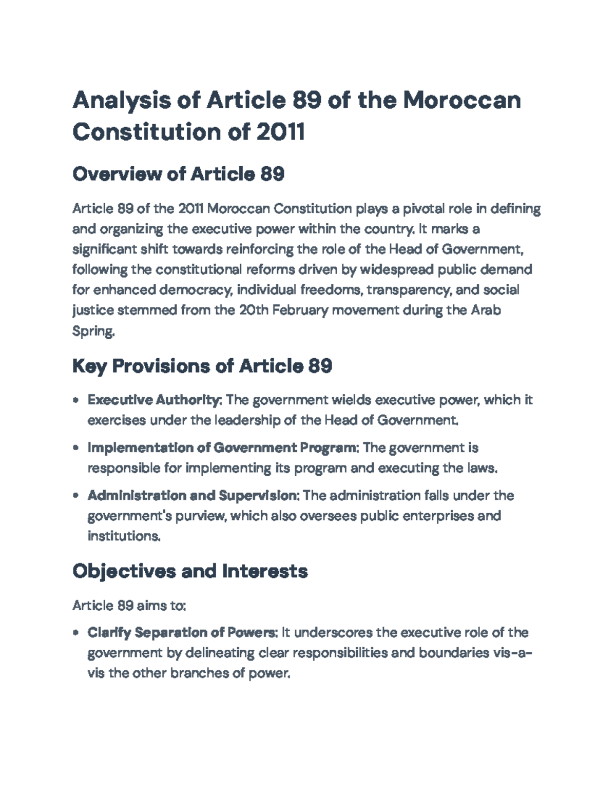 Analysis and Implications of Article 89 in the 2011 Moroccan ...