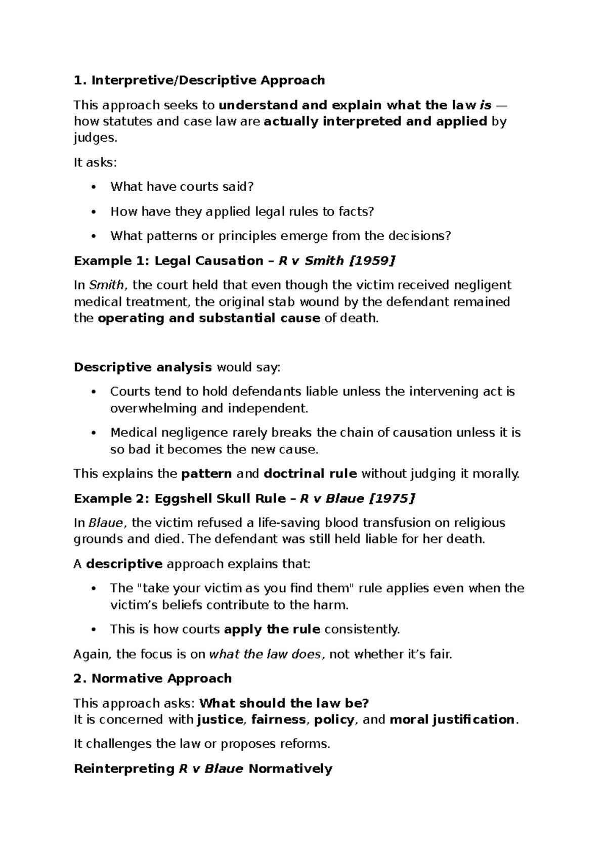 Interpretive and Descriptive Approaches in Law - Laws 214 - Studocu