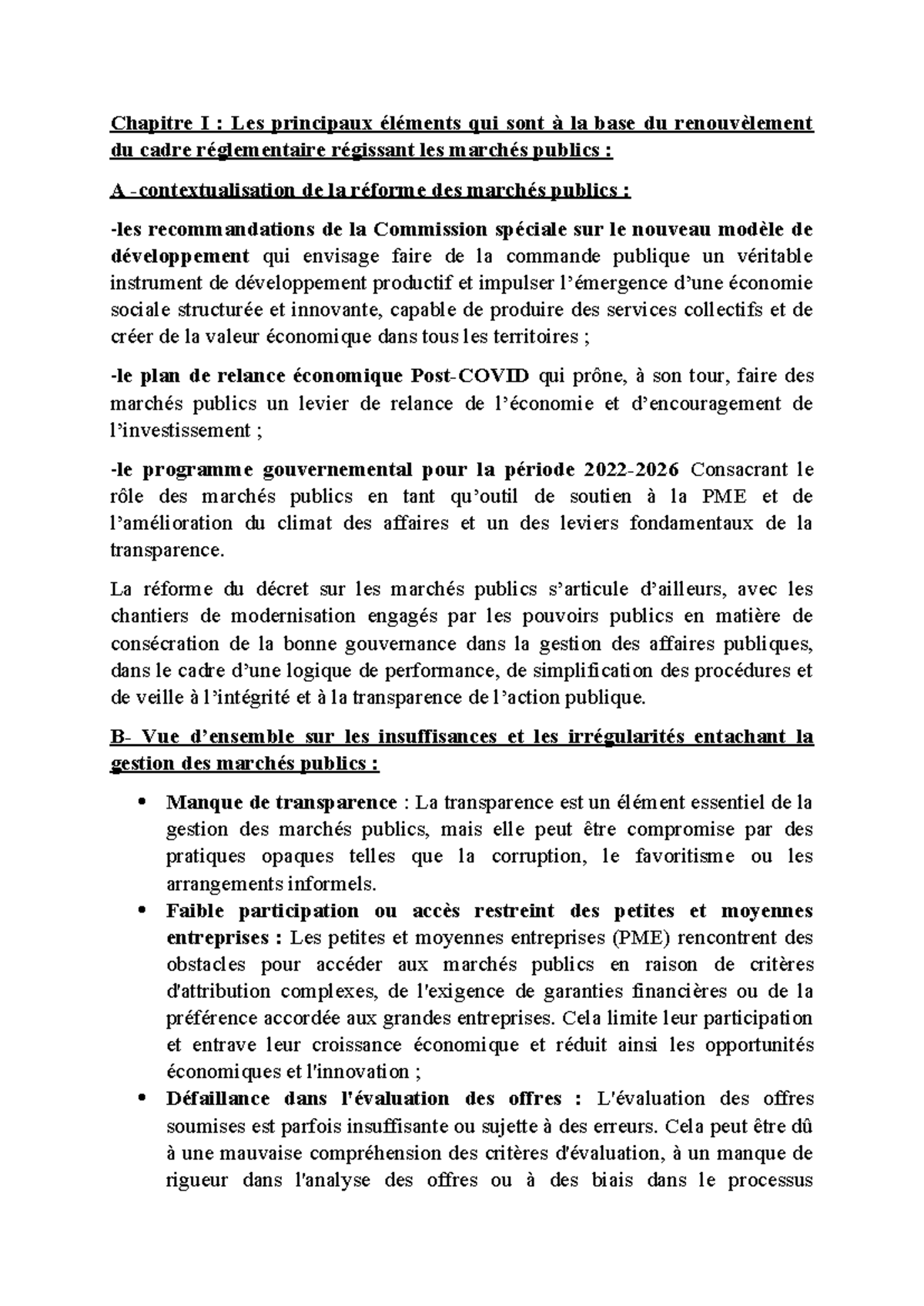 Chapitre I : Éléments clés du renouveau des marchés publics au Maroc ...