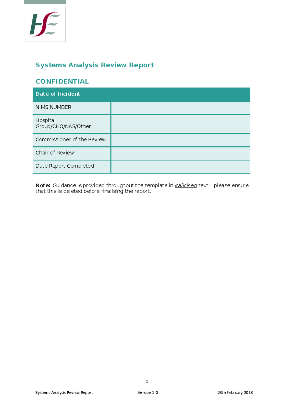 Systems Analysis Review Report Template - Version 1 (2018) - Studocu