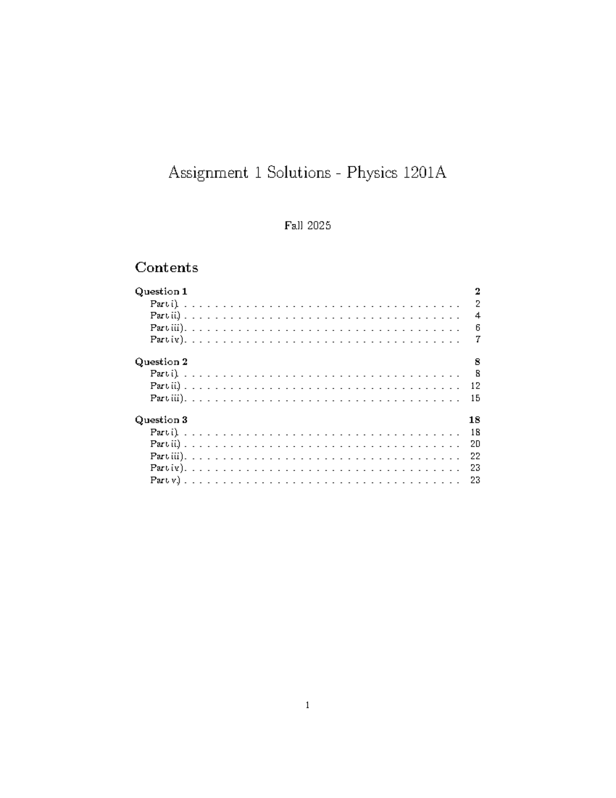 Assignment 1 Solutions for Physics 1201A - Fall 2025 - Studocu