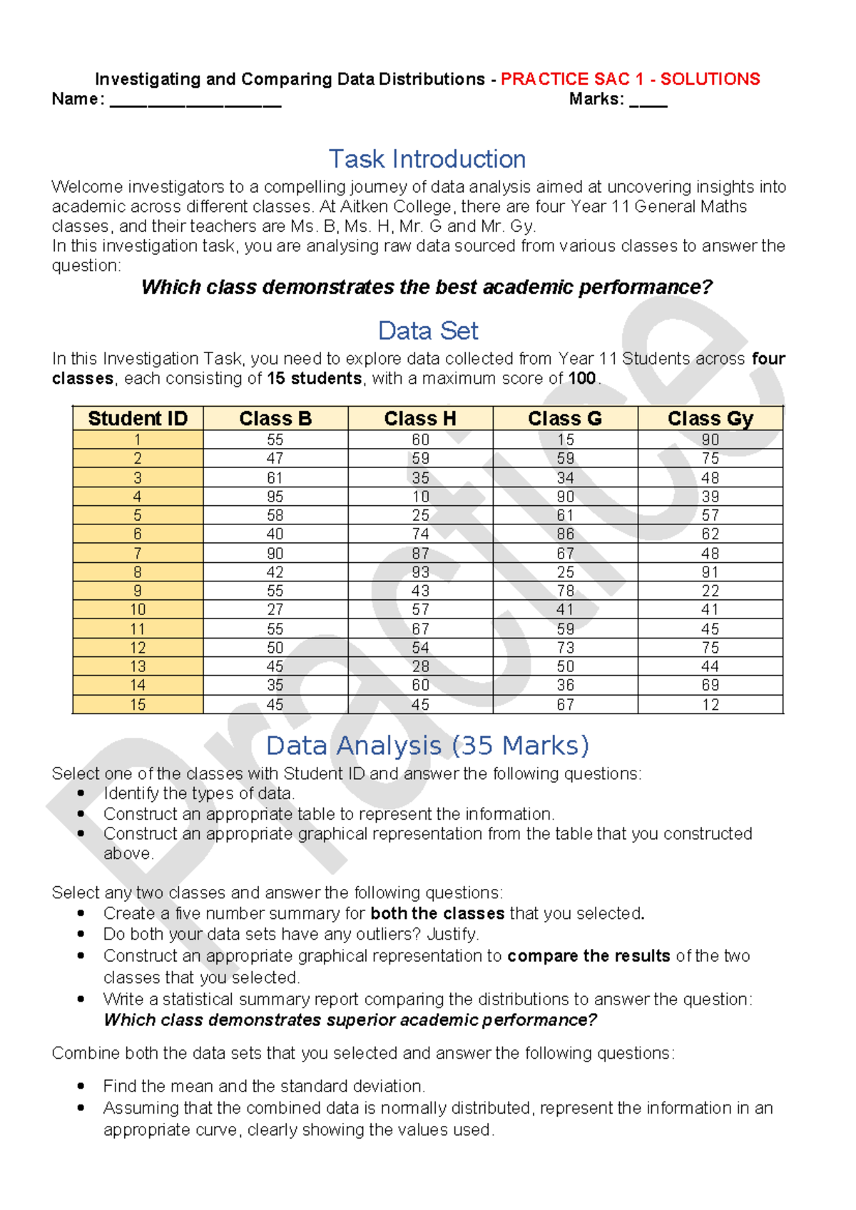 Year 11GM - Univariate Data Analysis Practice SAC 1 Solutions - Studocu