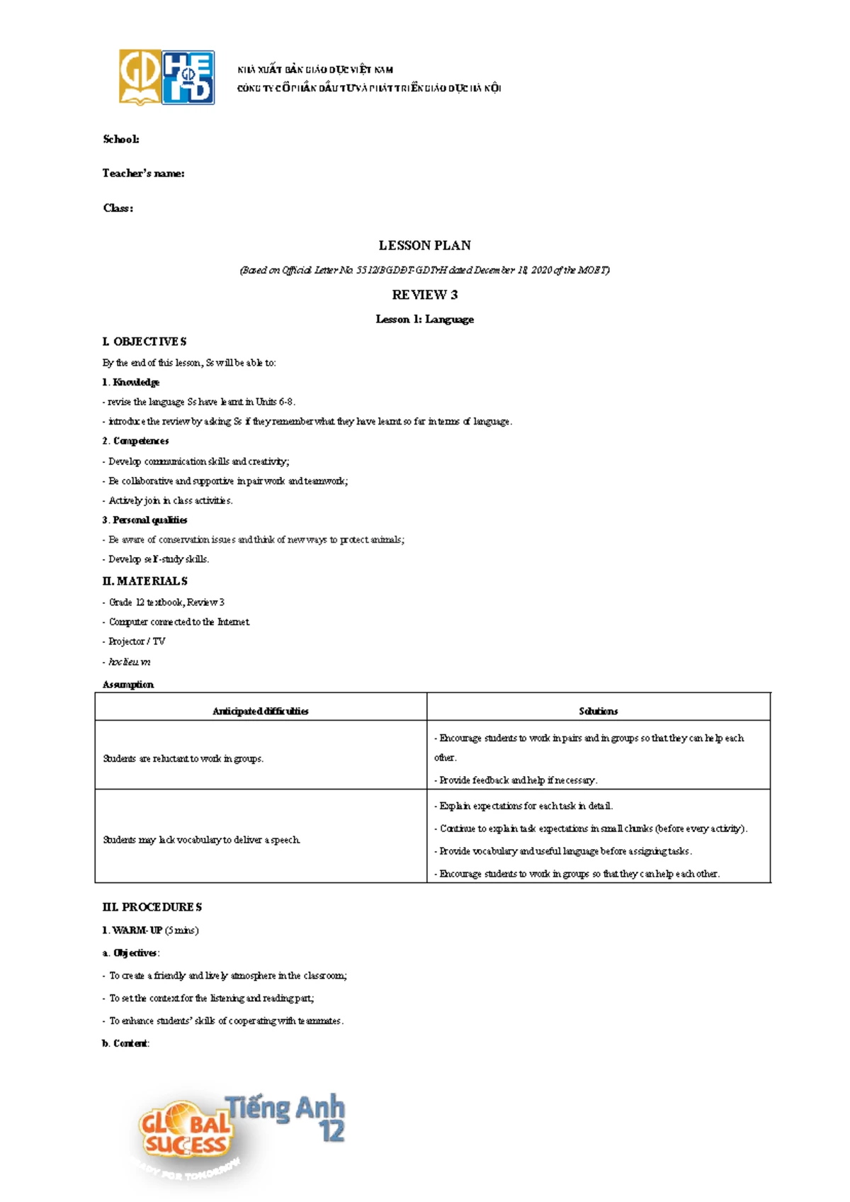 REVIEW 2 - Lesson Plans for Grade 12 Language Skills and Activities ...