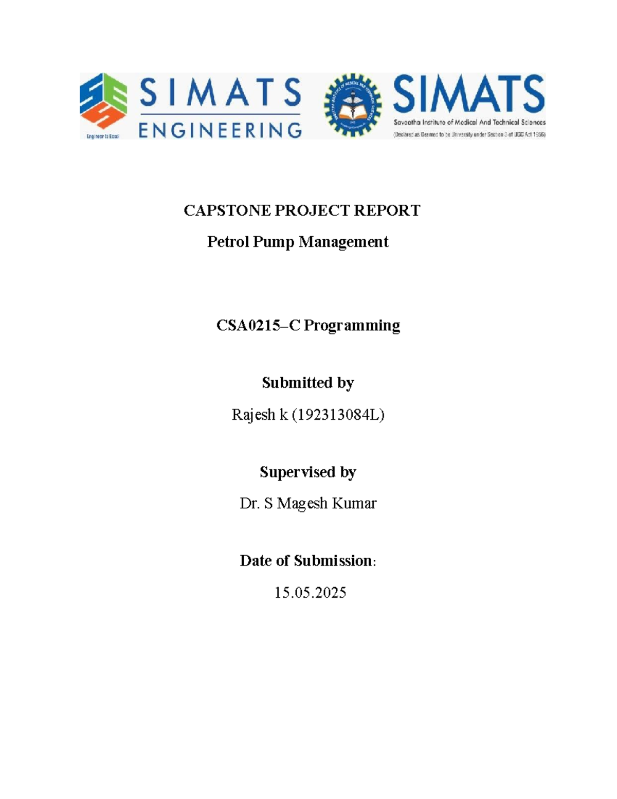 CAPSTONE PROJECT REPORT: Petrol Pump Management System (C) - Studocu