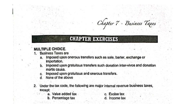Tax - Tax - Clapter 7 Busines Tages CHAPTER EXERCISES MULTIPLE CHOICE ...