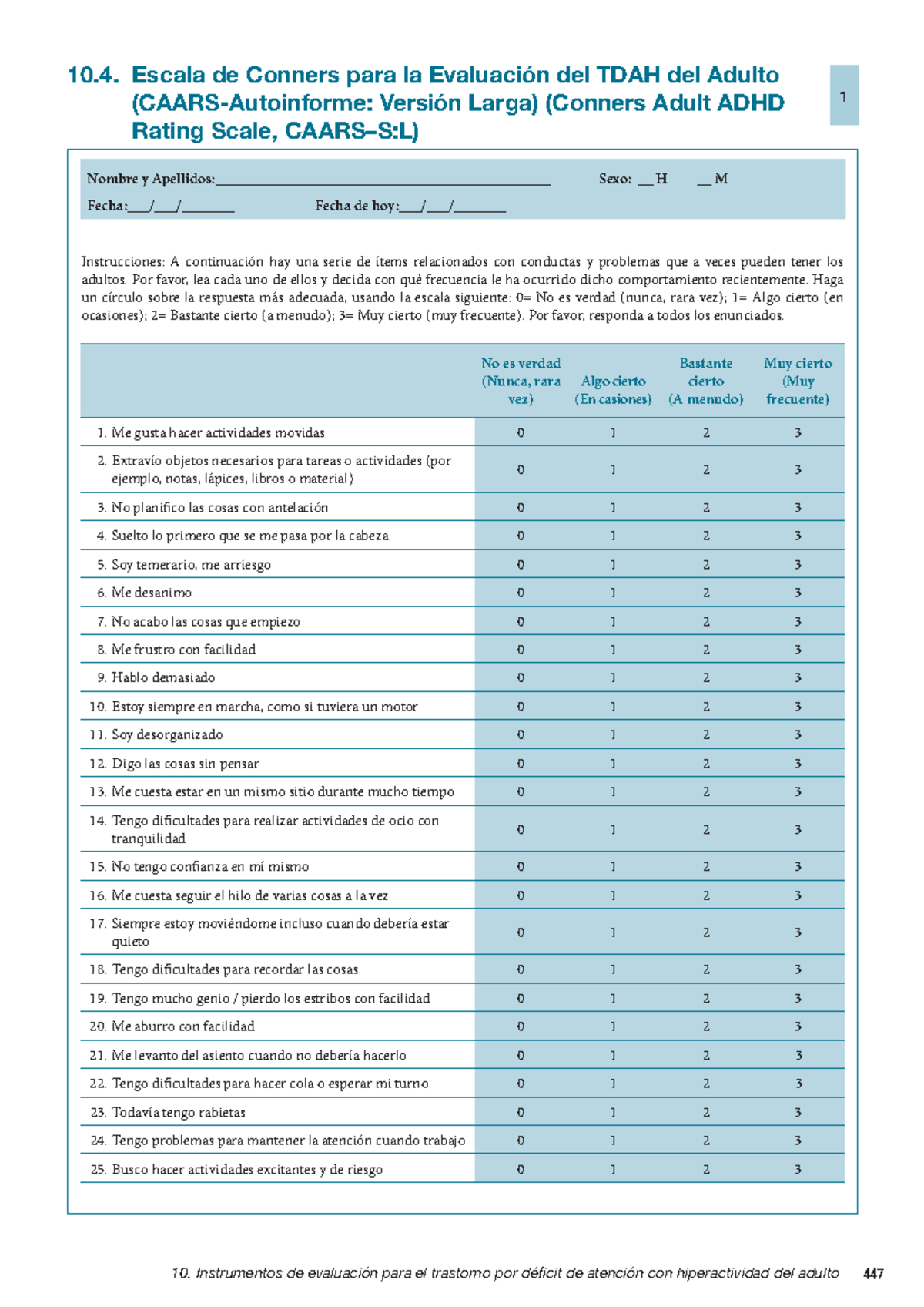 Evaluación del TDAH en Adultos - Escala de Conners CAARS (Versión Larga ...