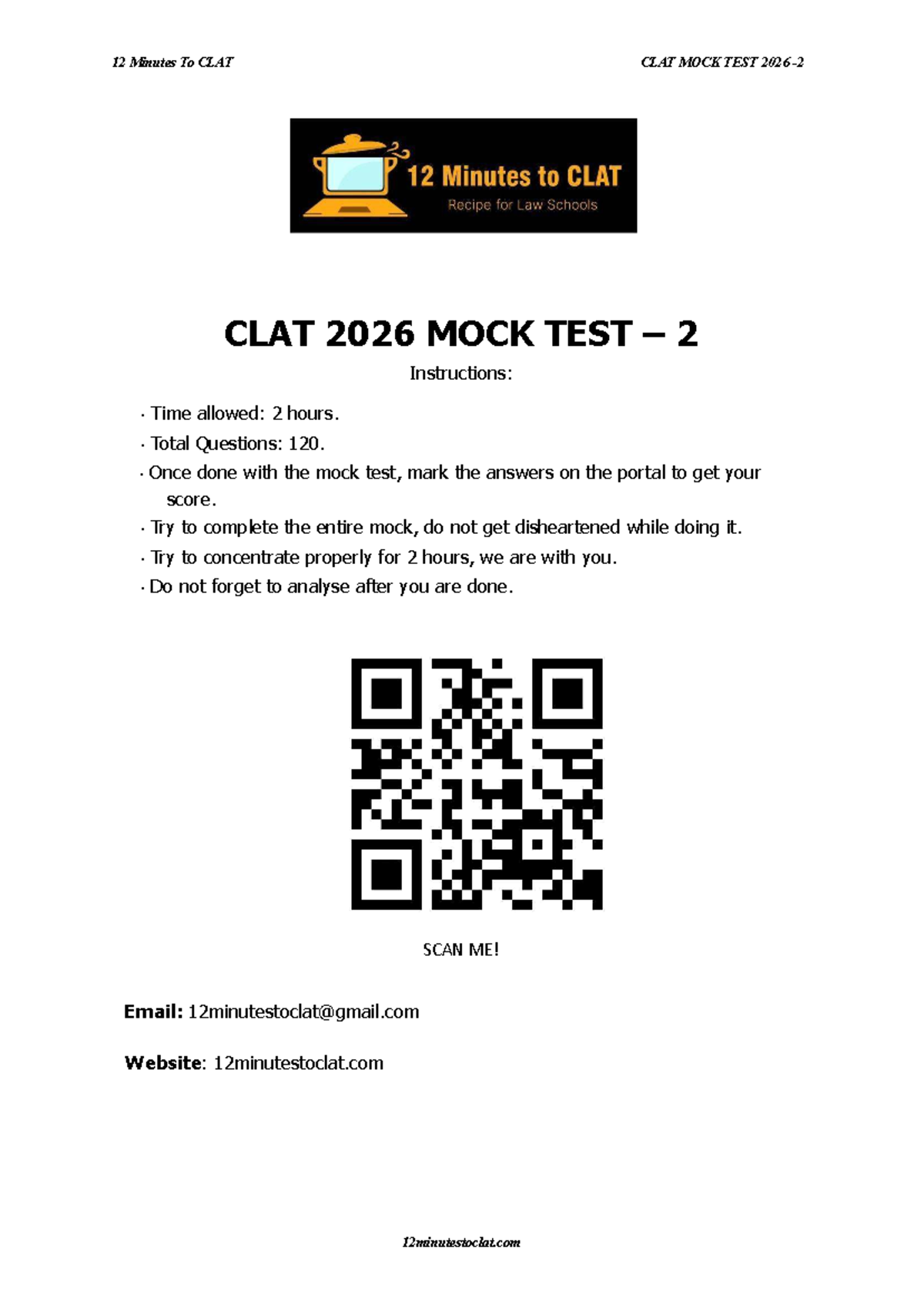 CLAT 2026 Mock Test 2: Comprehensive Practice for Success - Studocu