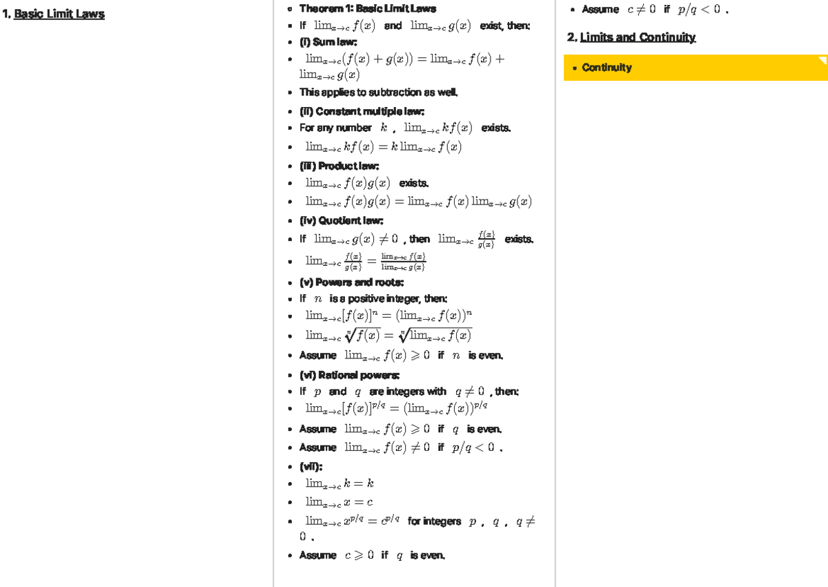 Calculus 101: Essential Limit Laws and Derivatives Cheatsheet - Studocu