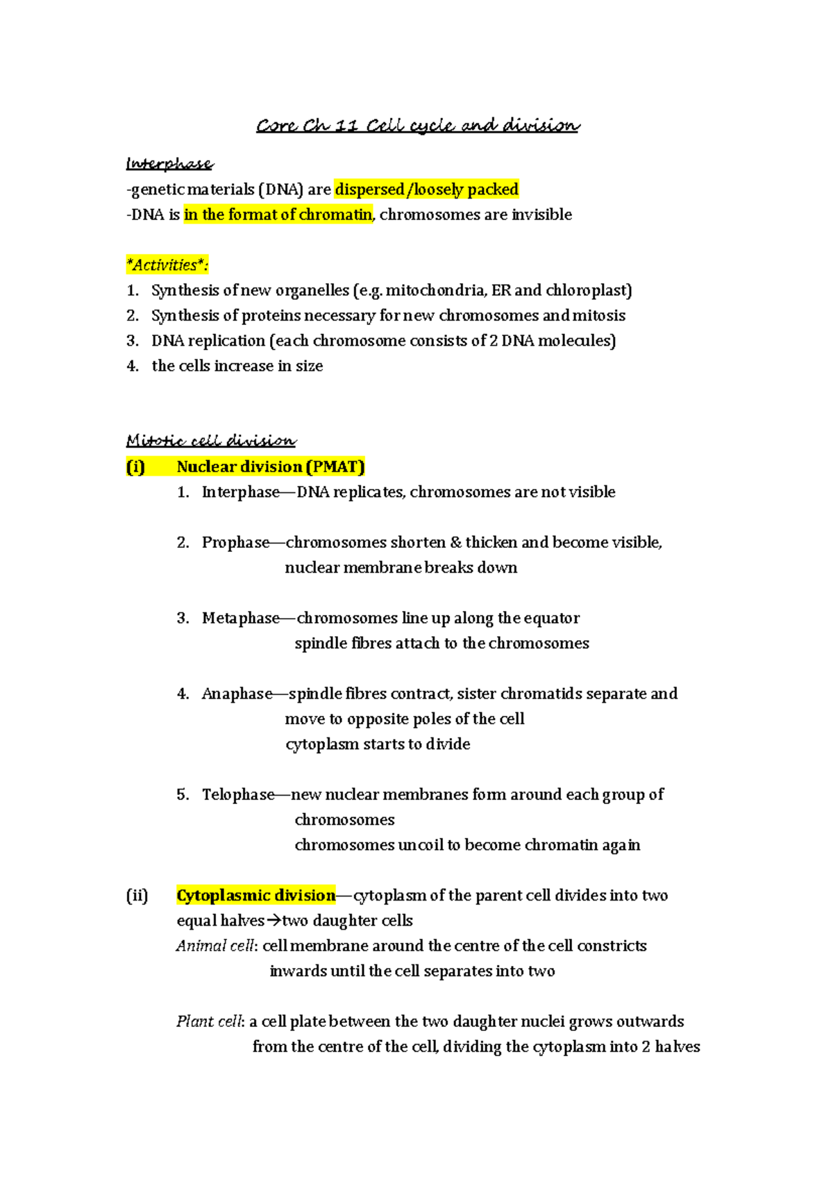 Core Ch 11: Detailed Overview of Cell Cycle and Division - Studocu