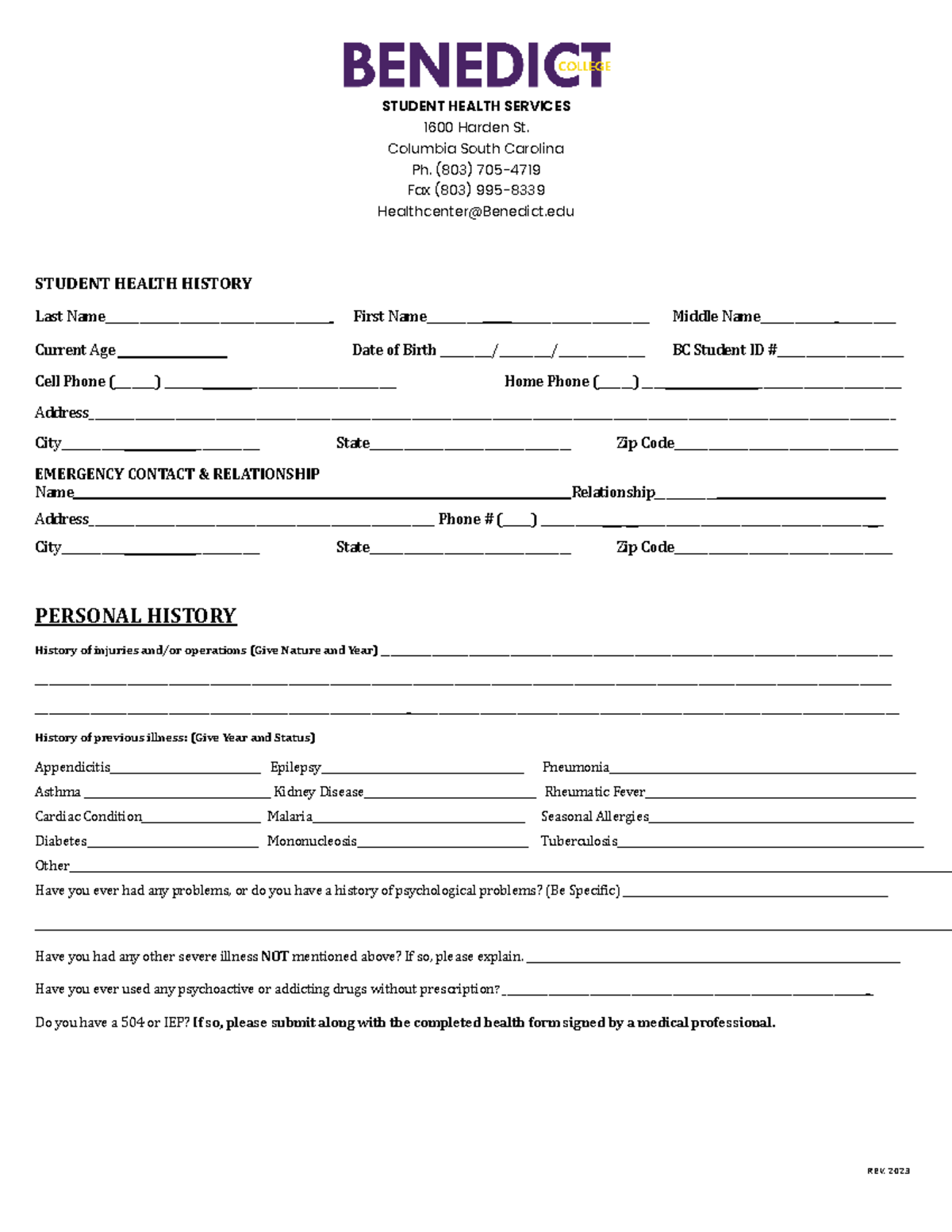 Revised Student Health Form for Tiger Portal (Fall 2024) - Studocu
