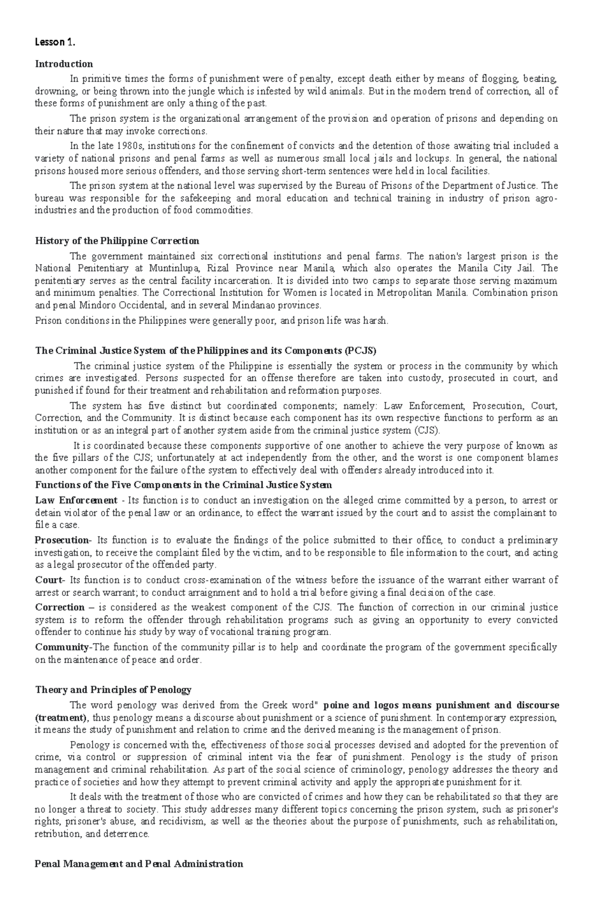 CA 21 Lesson 1 - Evolution of Correctional Systems and Penology - Studocu
