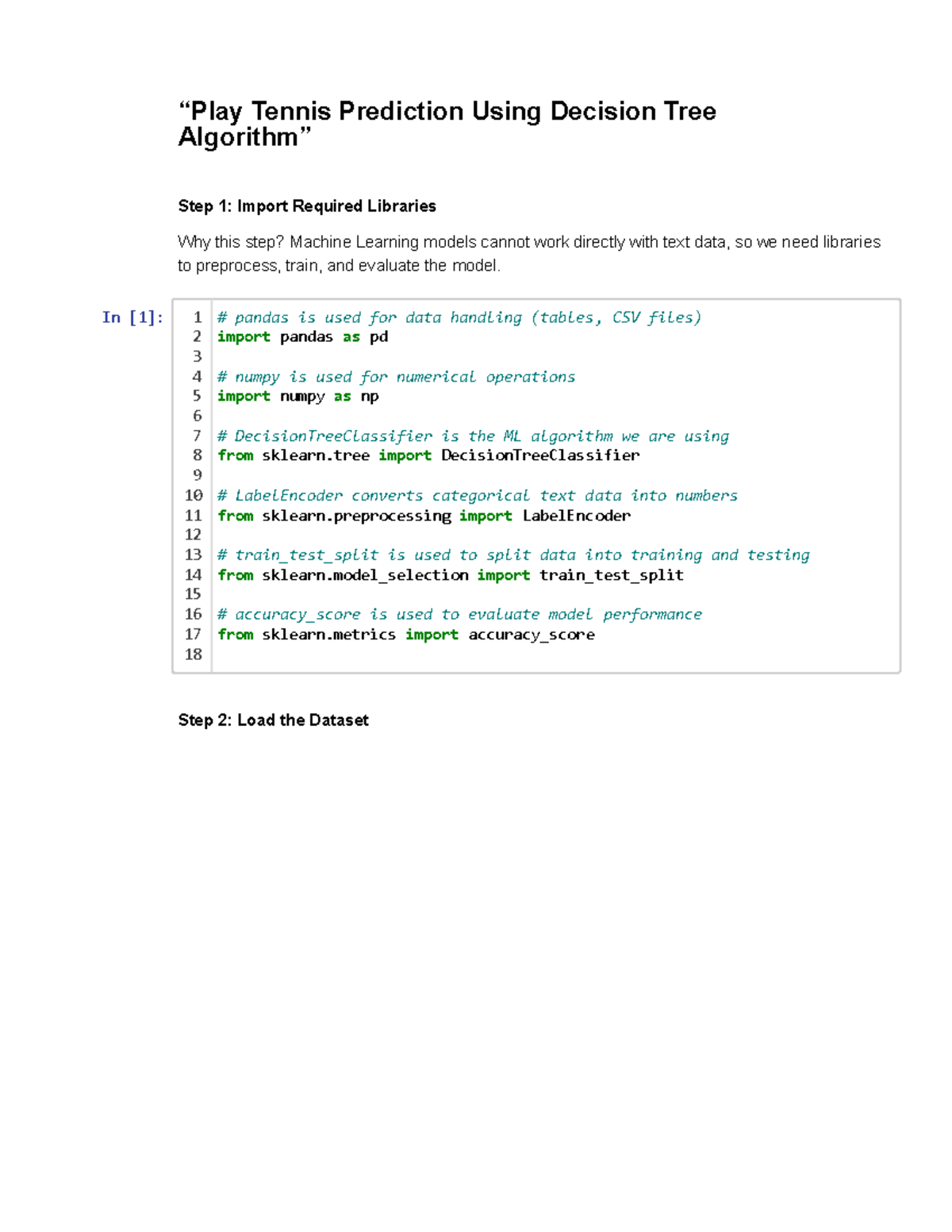 Tennis Prediction Using Decision Tree: Jupyter Notebook Guide - Studocu