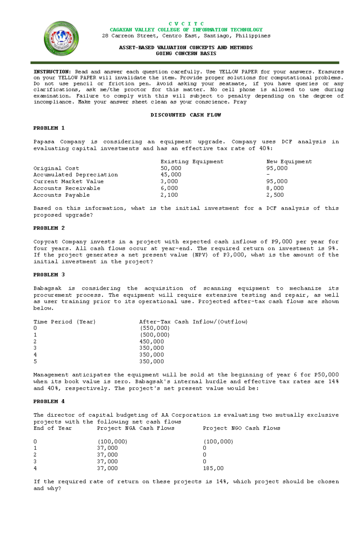Prelim Module 1 Valuation Concepts AND Methods Asset Based Student COPY ...