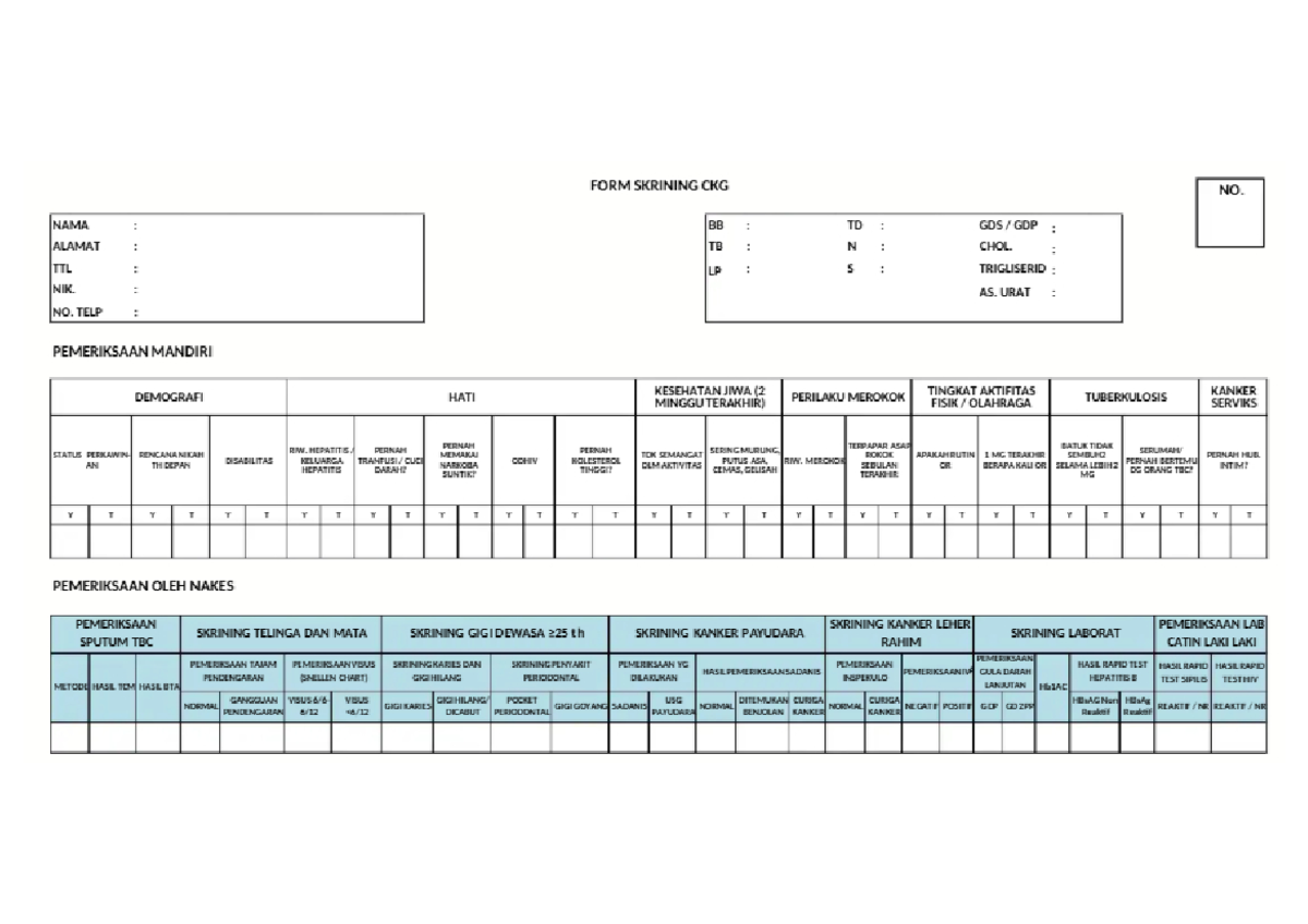 CKG Form: Pemeriksaan Skrining Kesehatan dan Kanker - Studocu