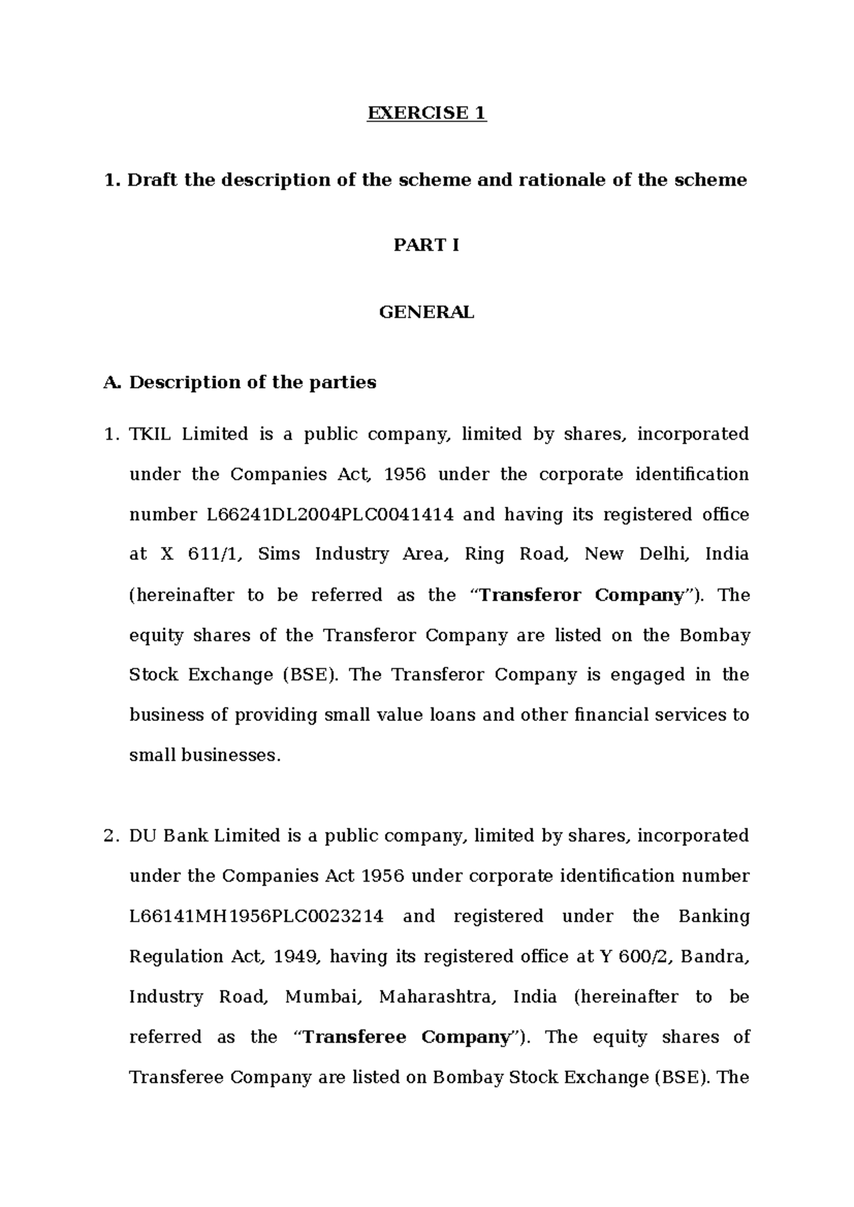 Scheme - EXERCISE 1 Draft the description of the scheme and rationale ...