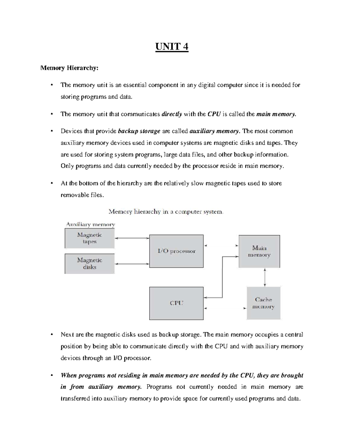 Unit 4 BCS-302: Memory Hierarchy and Cache Organization Notes - Studocu