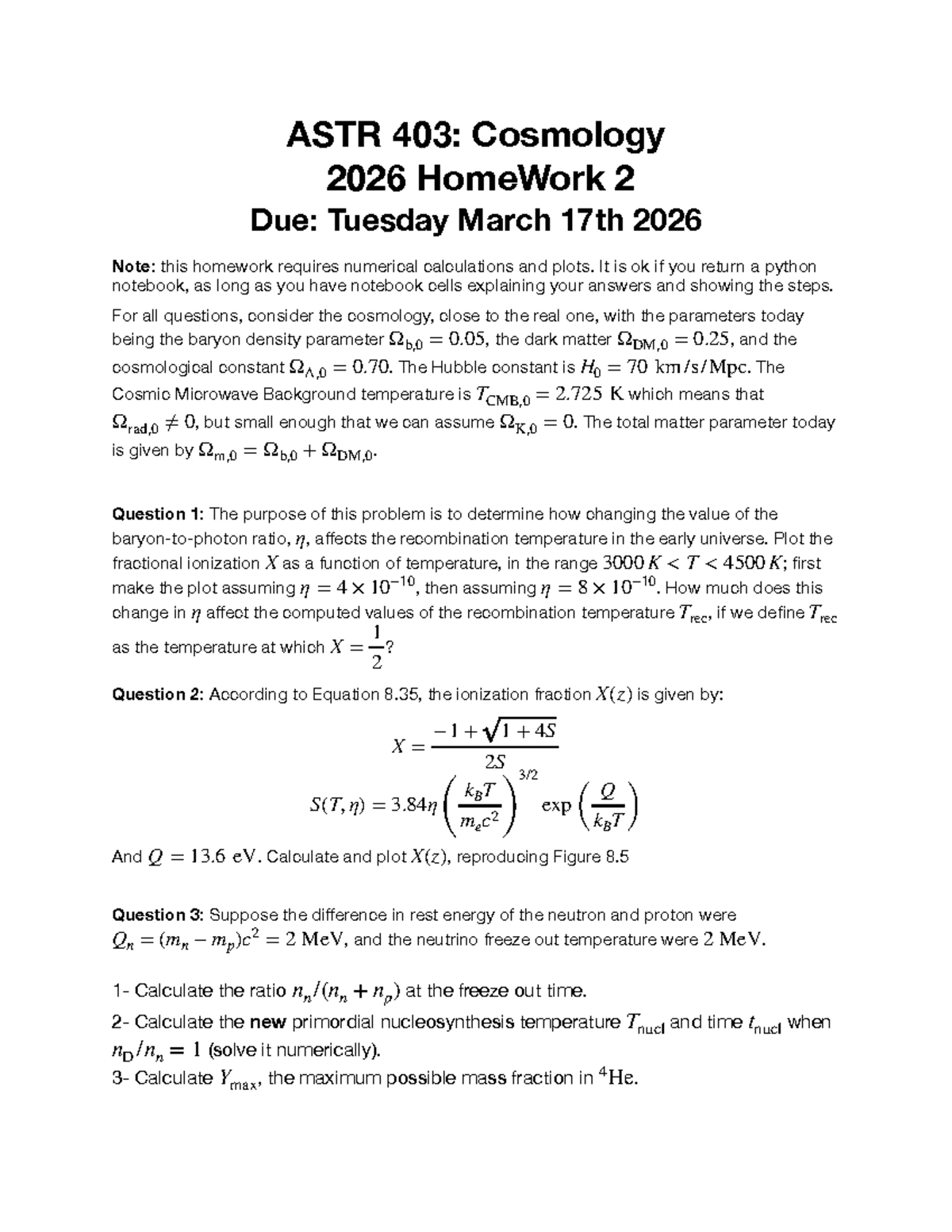 ASTR 403: Cosmology 2026 Homework 2 - Practice Questions and Solutions ...