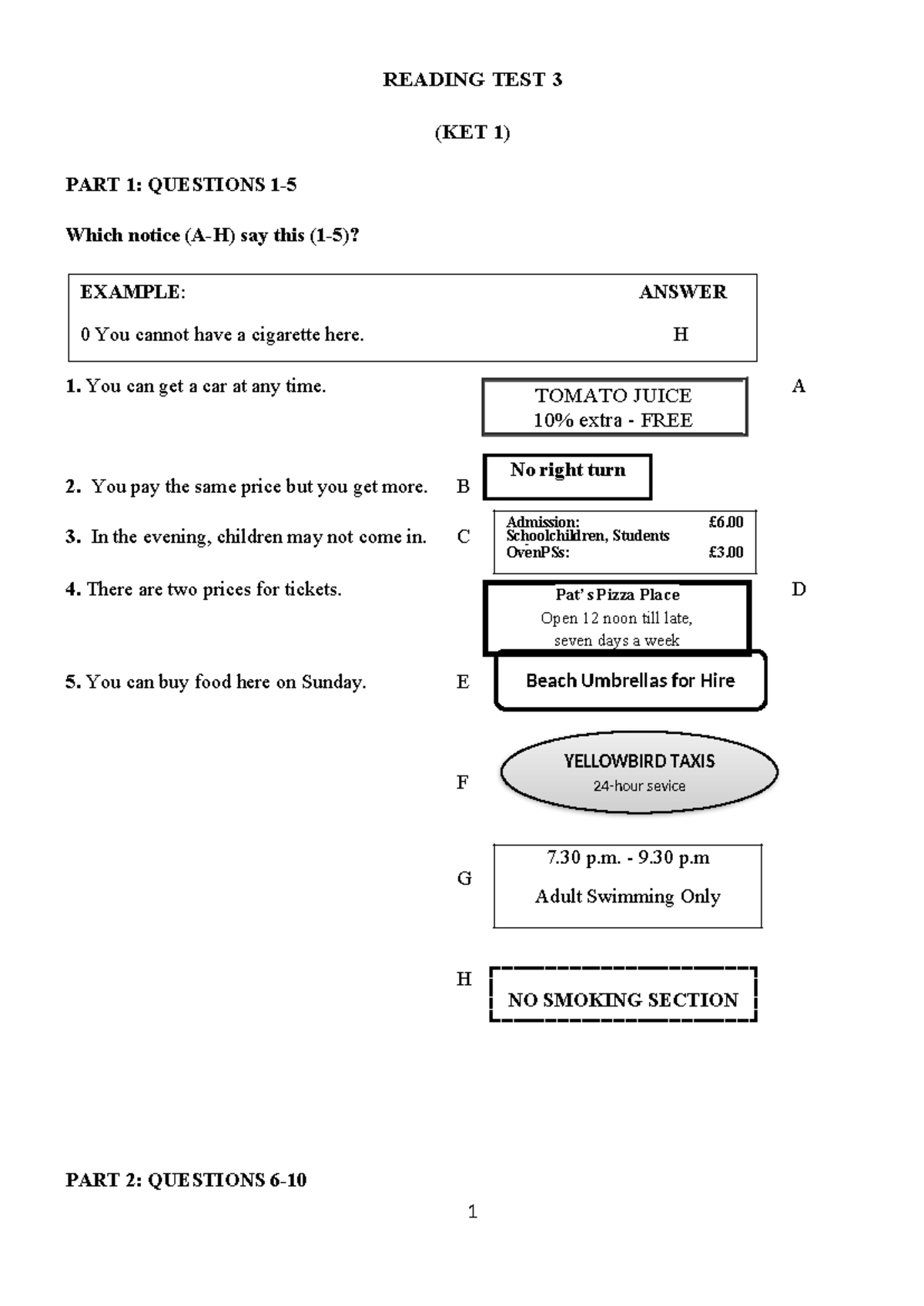 R2 TEST 3 - KET 1 Reading Comprehension Questions - Studocu