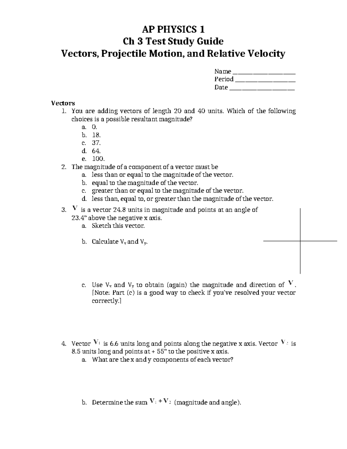AP PHYSICS 1 Ch 03 Test Study Guide: Vectors & Projectile Motion - Studocu
