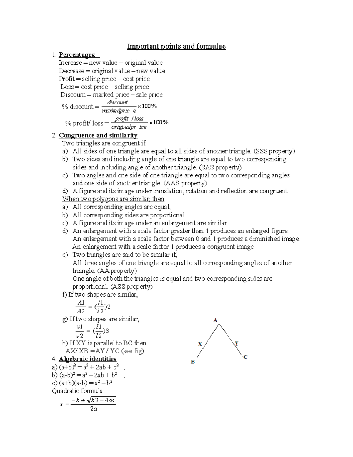 Math Formula Sheet - Key Concepts & Formulas for 2nd Exam - Studocu