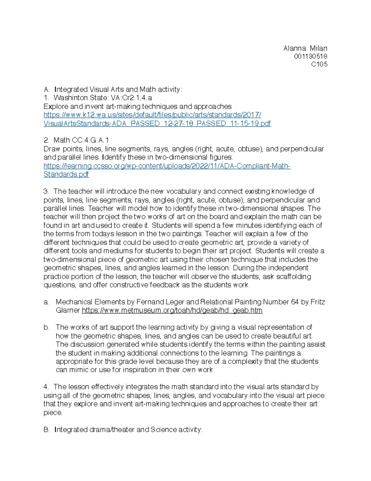 C105 Integrated Arts Lesson Plans - Math, Science, & ELA Activities ...