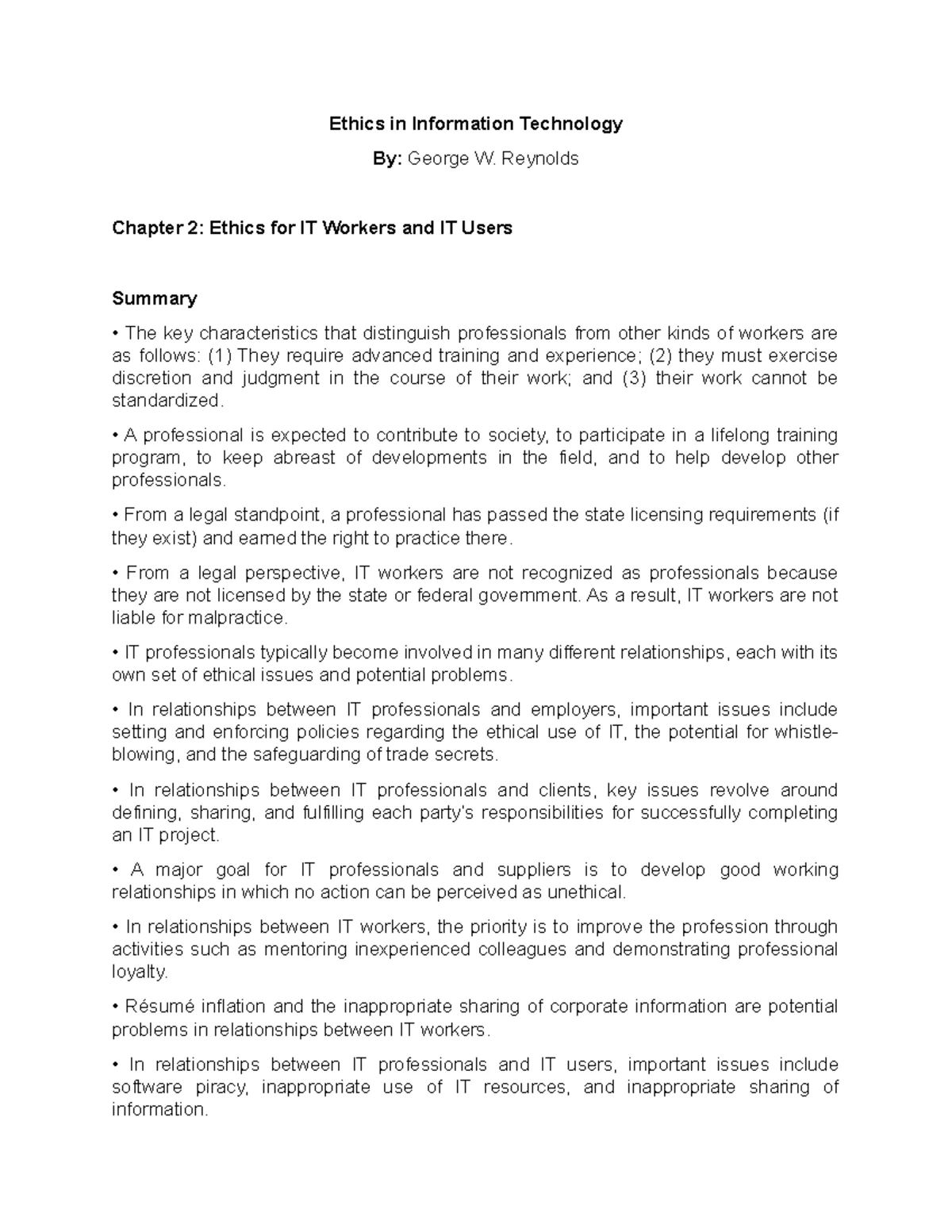 Chapter 1 Catalysts for Change Information Technology Issues - Ethics ...