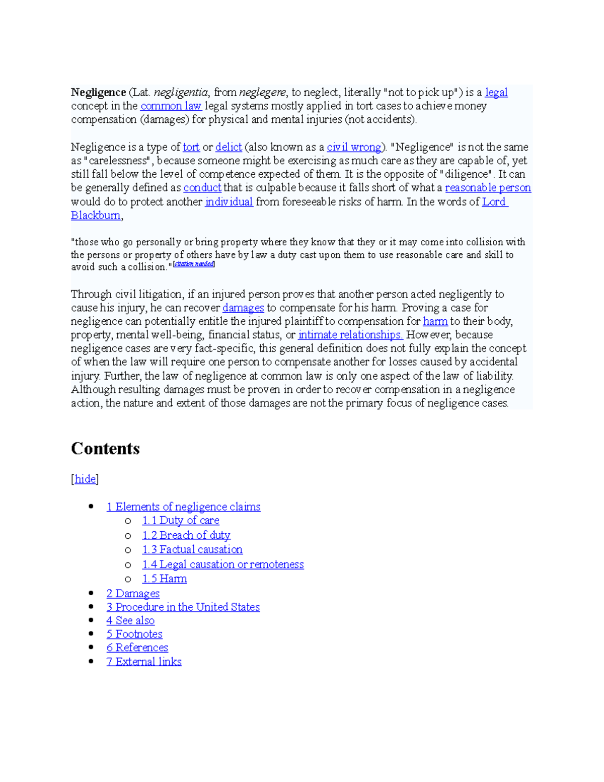 NEGL 101 - Comprehensive Notes on Negligence and Tort Law - Studocu