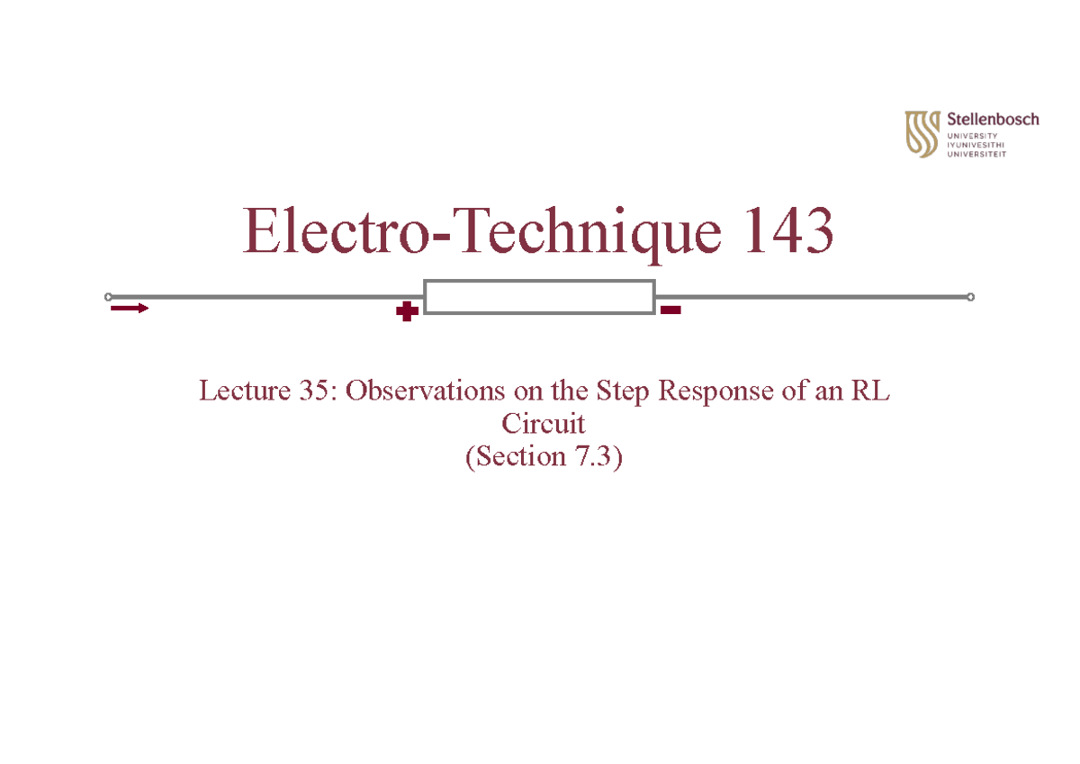 ET143 Lecture 35: Analyzing the Step Response of an RL Circuit - Studocu