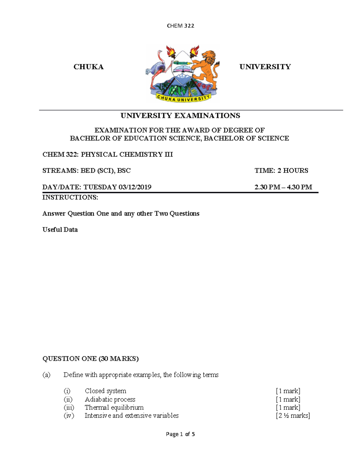 CHEM 322: Final Exam Review for Physical Chemistry III - Studocu