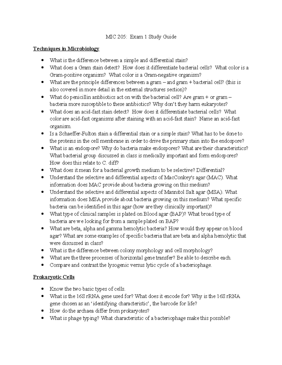 MIC 205: Exam 1 Study Guide - Key Concepts in Microbiology - Studocu